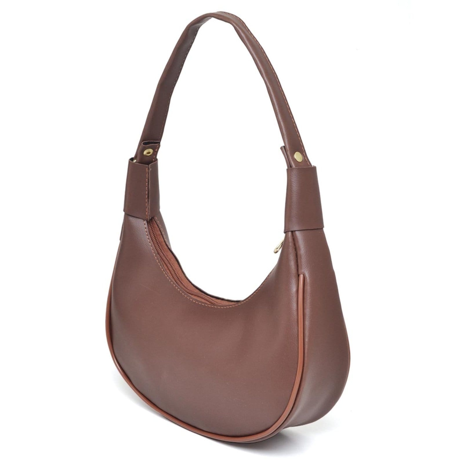 Vista 2 Bolsa Feminina Casual Anna Andrade Meia Lua Pequena De Ombro Dia a Dia Moda Anna Andrade café