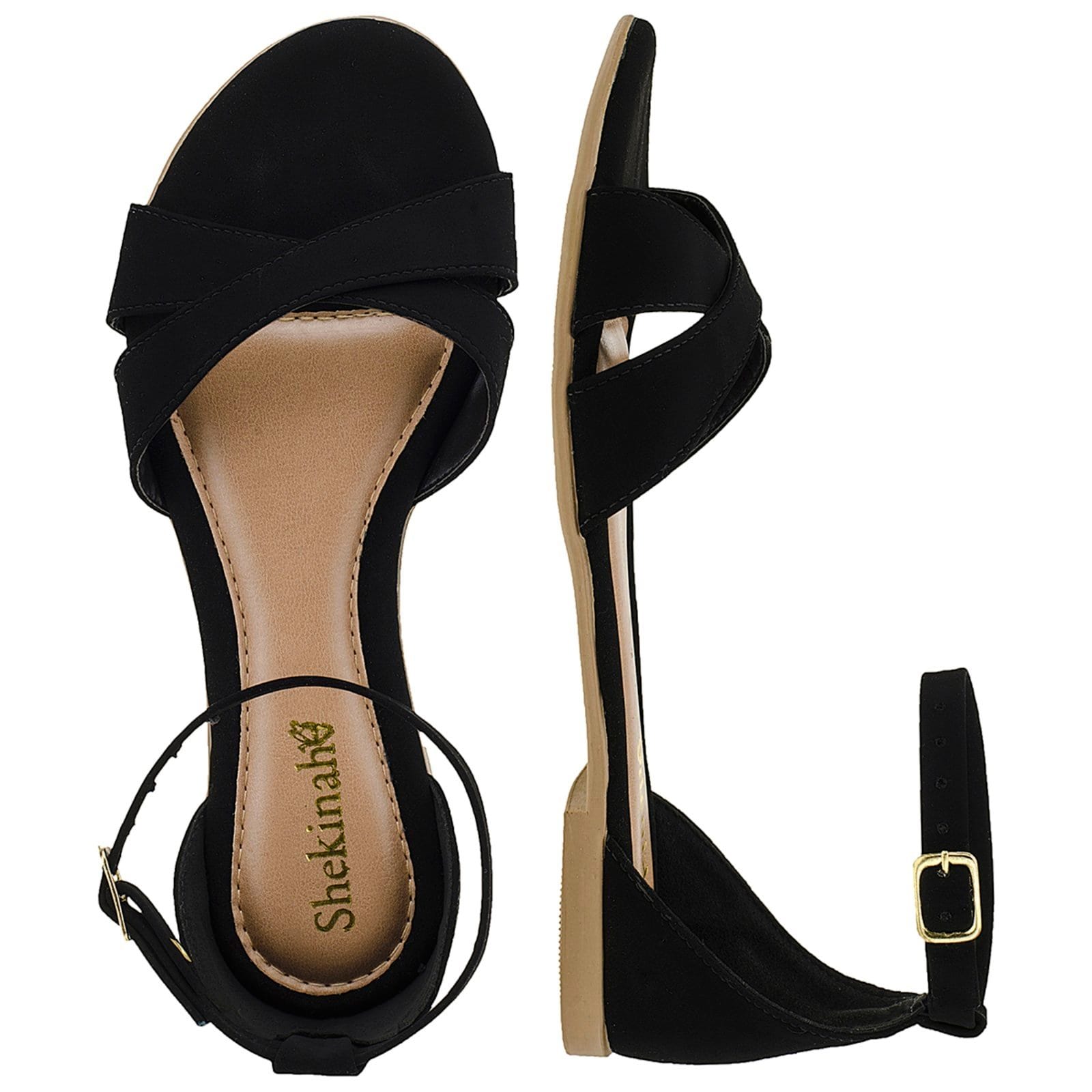 Vista 2 Sandália Rasteirinha Feminina Rasteira Shekinah Tiras Cruzadas Confortável Moda Shekinah preto