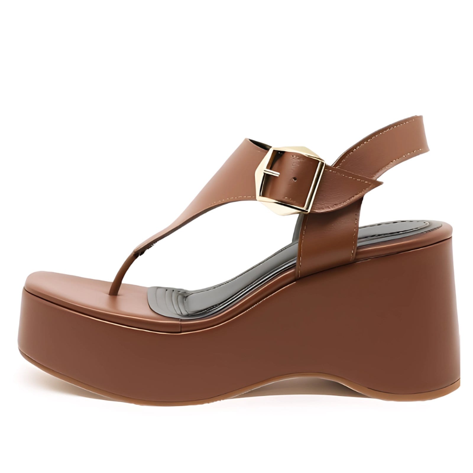 Vista 2 Sandália Feminina de Dedo Anabela Alta Floter Cacau 9002 Flor da Pele marrom