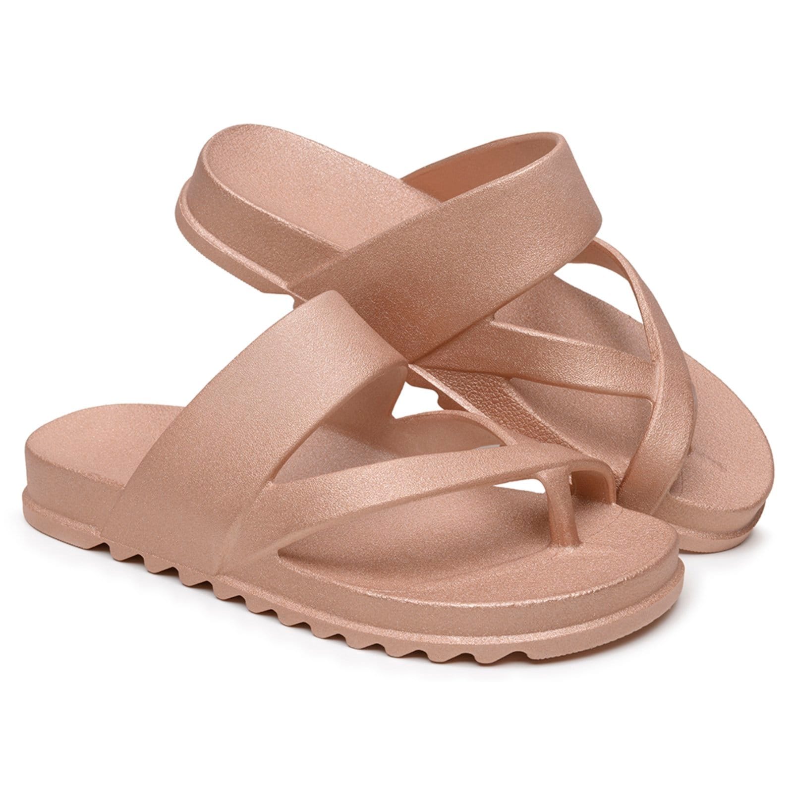 Vista 2 Chinela Feminina Anna Andrade Flat Casual Sandália Slide Moderna Estilosa Conforto Metalizada Anna Andrade rosê