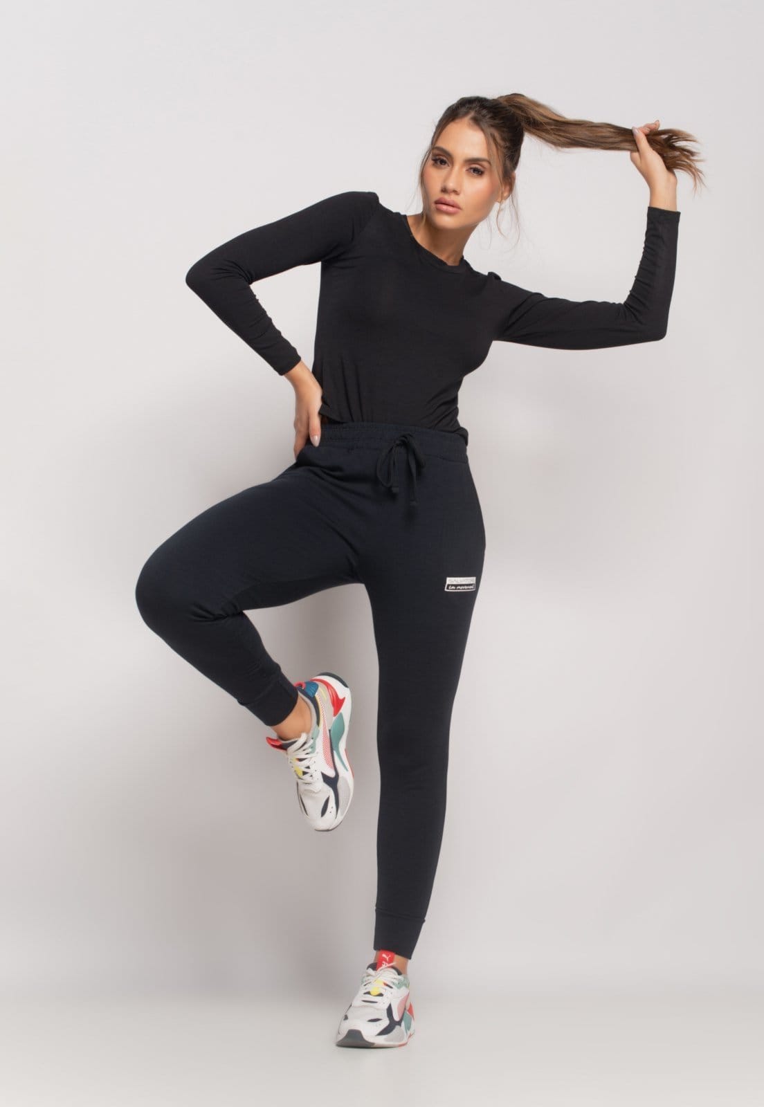 Vista 2 Blusa Sport Manga Longa e Gola Redonda Malha Salvatore Preta Salvatore Fashion preto