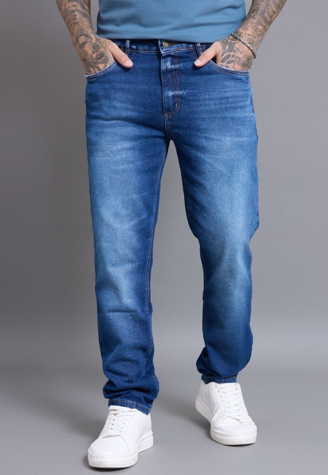 Calça Jeans Slim Masculina Used Bleach Básica na Cor Dialogo