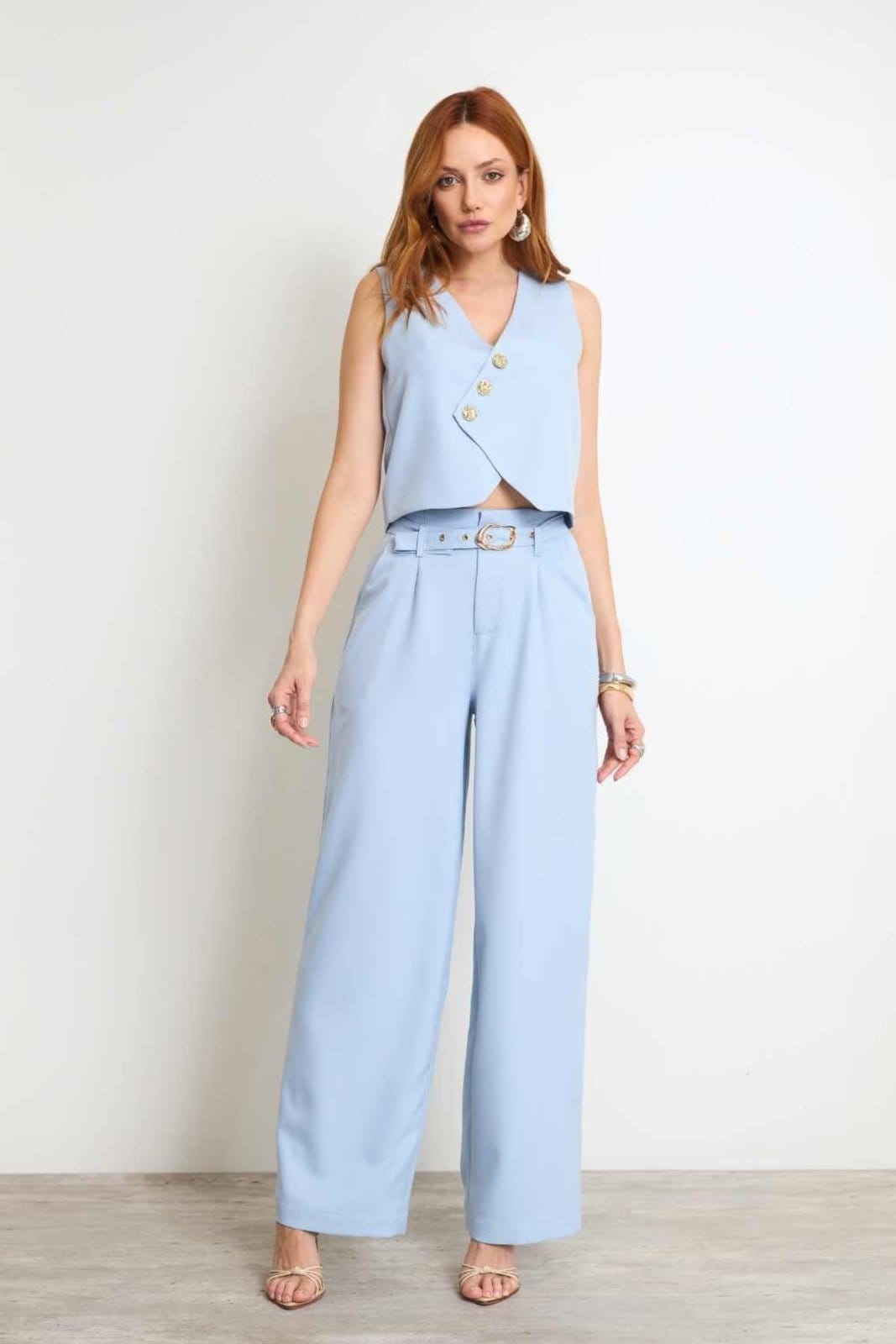Vista 2 Calça Vanibele Wide Claro Vanibele azul