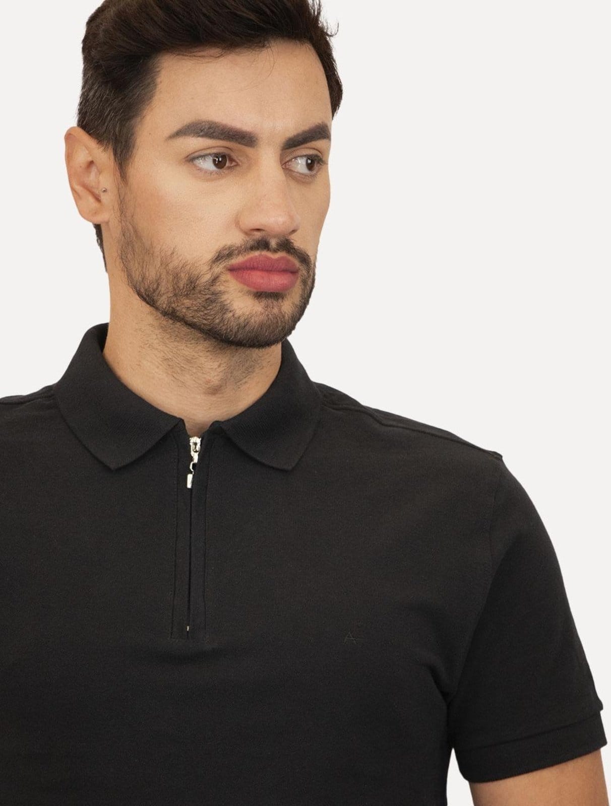 Vista 2 Polo Aramis Masculina Piquet Ziper All Black Preta Aramis preto black