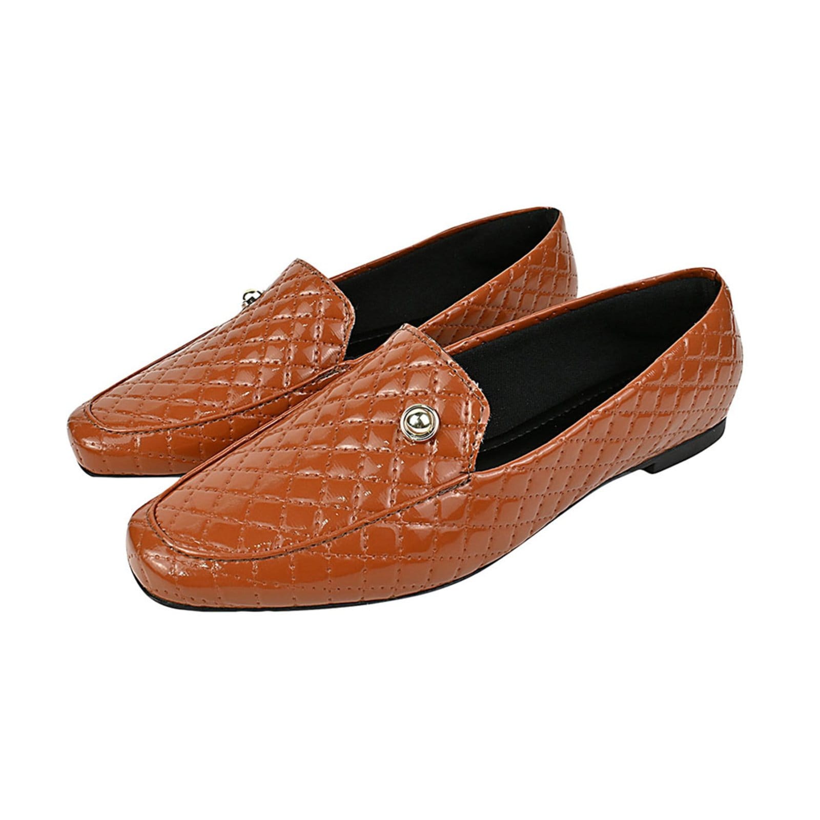 Sapato Mocassim Donatella Shoes Bico Quadrado Matelasse Verniz Boton Sapatilha