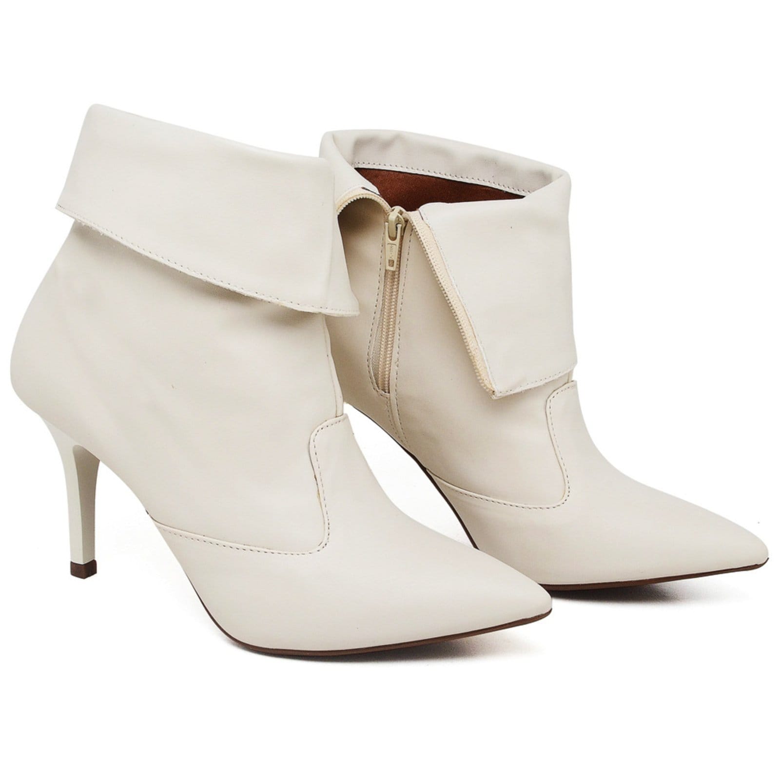 Vista principal Bota Cano Curto Dobrado Salto Fino Médio Napa Off White ZAFREM branco white