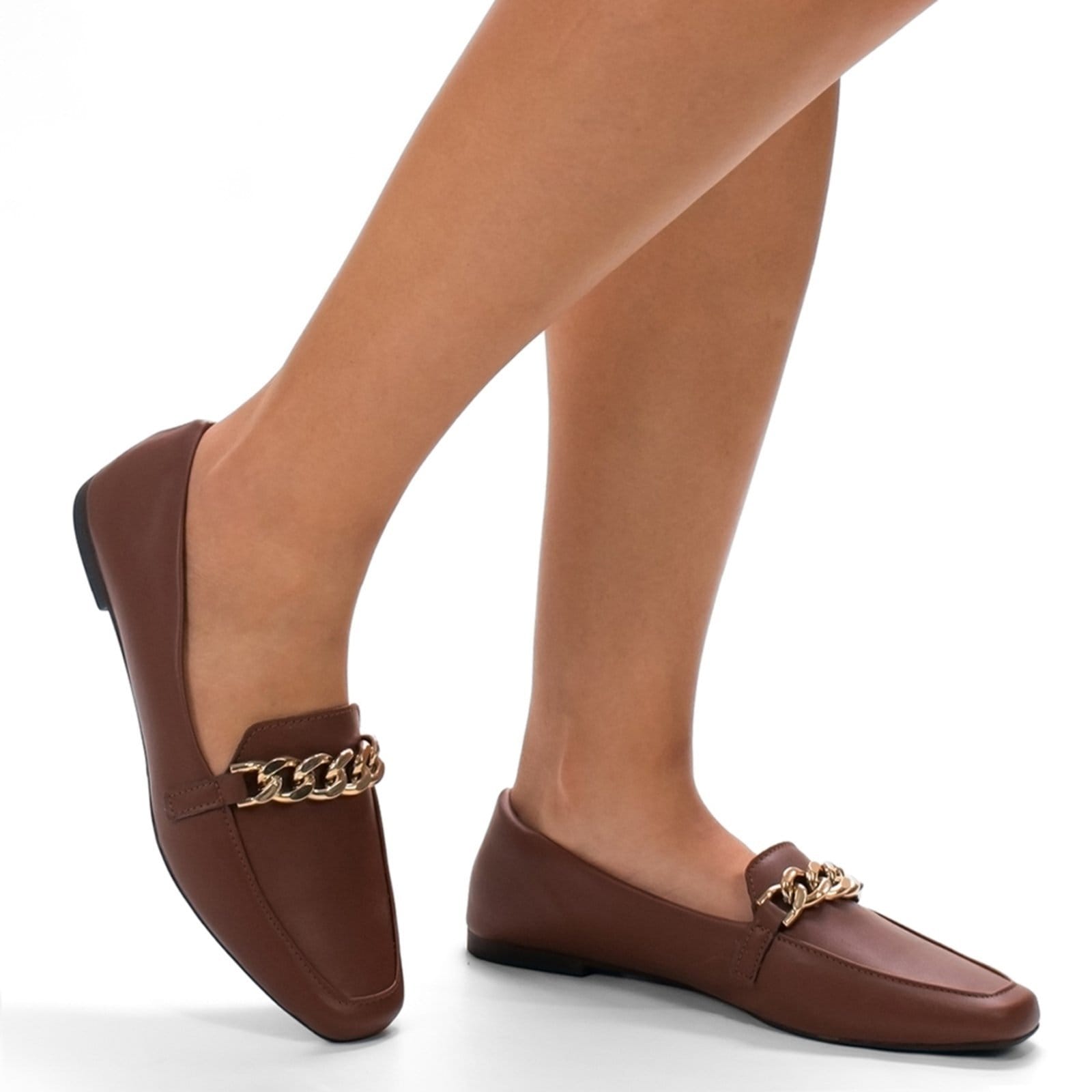 Vista 2 Sapato Feminino Mocassim CM Calçados Bico Quadrado Confort Terra Corrente Monte Shoes marrom