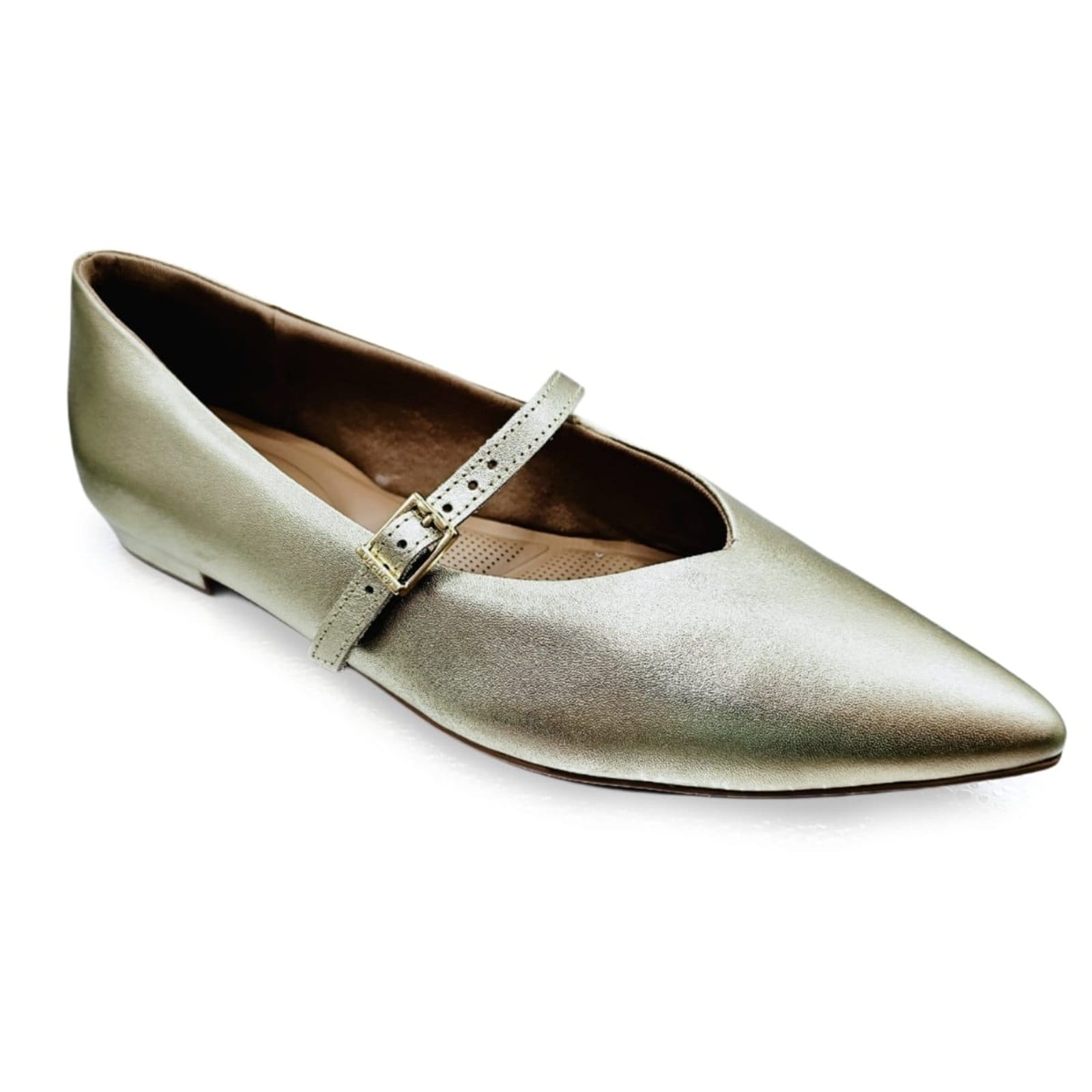 Vista 2 Sapatilha Usaflex Feminina Bico Fino Estilo Boneca Mary Jane Ouro Usaflex dourado