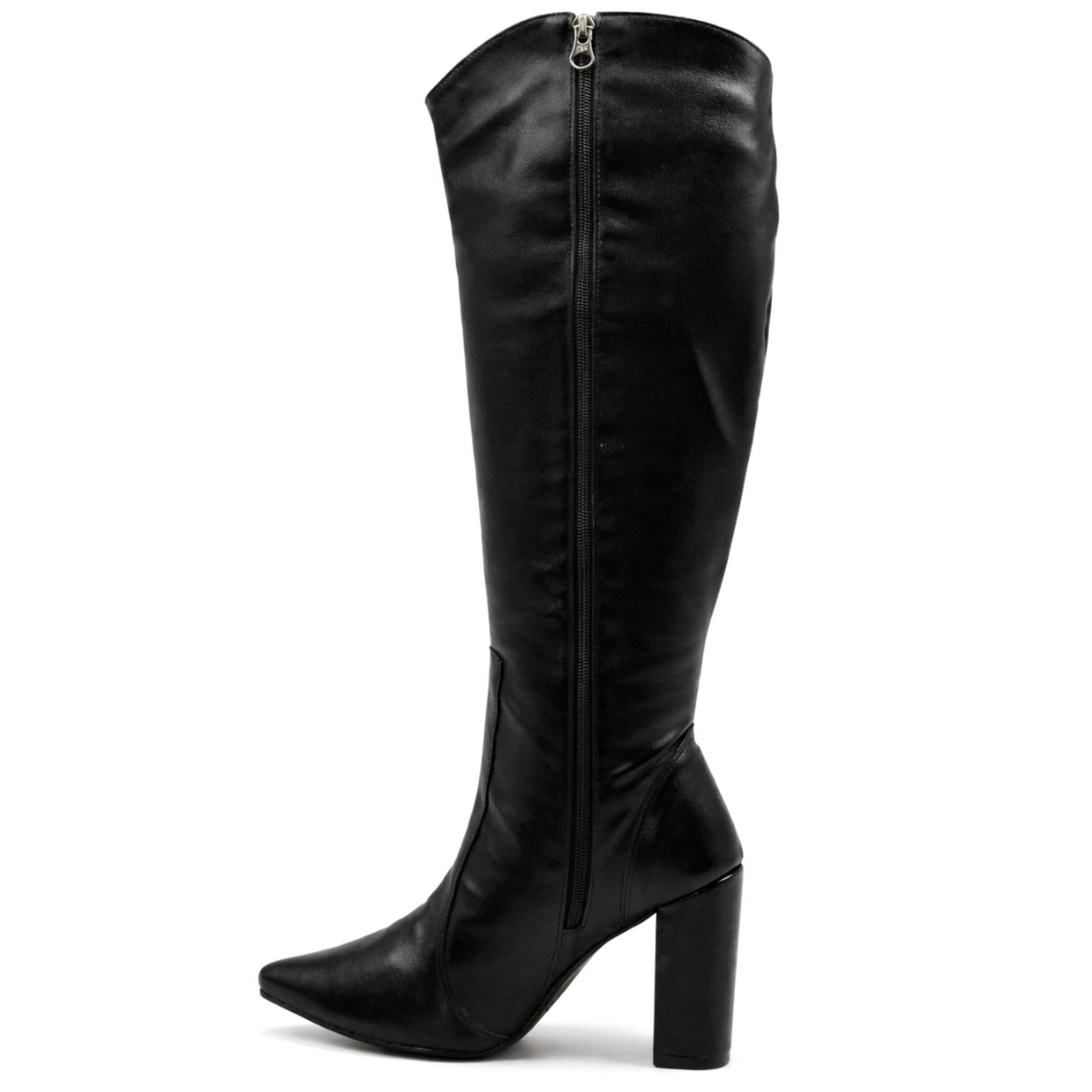 Vista 2 Bota Feminina Western Bico Fino Salto Grosso Cano Alto 1818 Preta Hannah Footwear preto