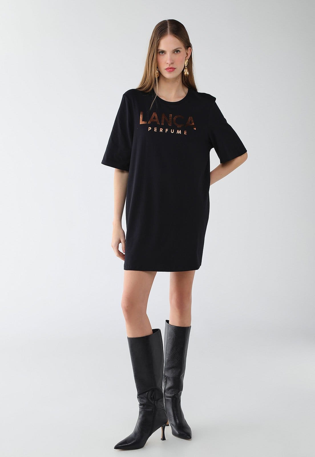 Vista 2 Vestido Feminino Lança Perfume T-Dress Logo Metalizado Lança Perfume preto