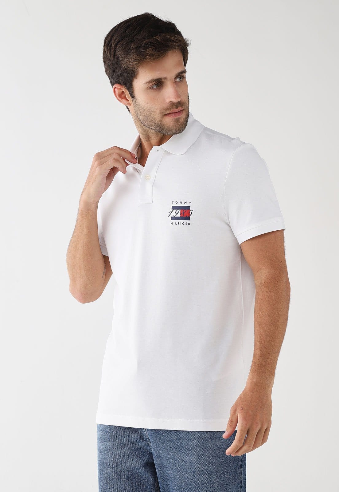 Camisa Polo Masculina Tommy Hilfiger Mercerized Pique Branca