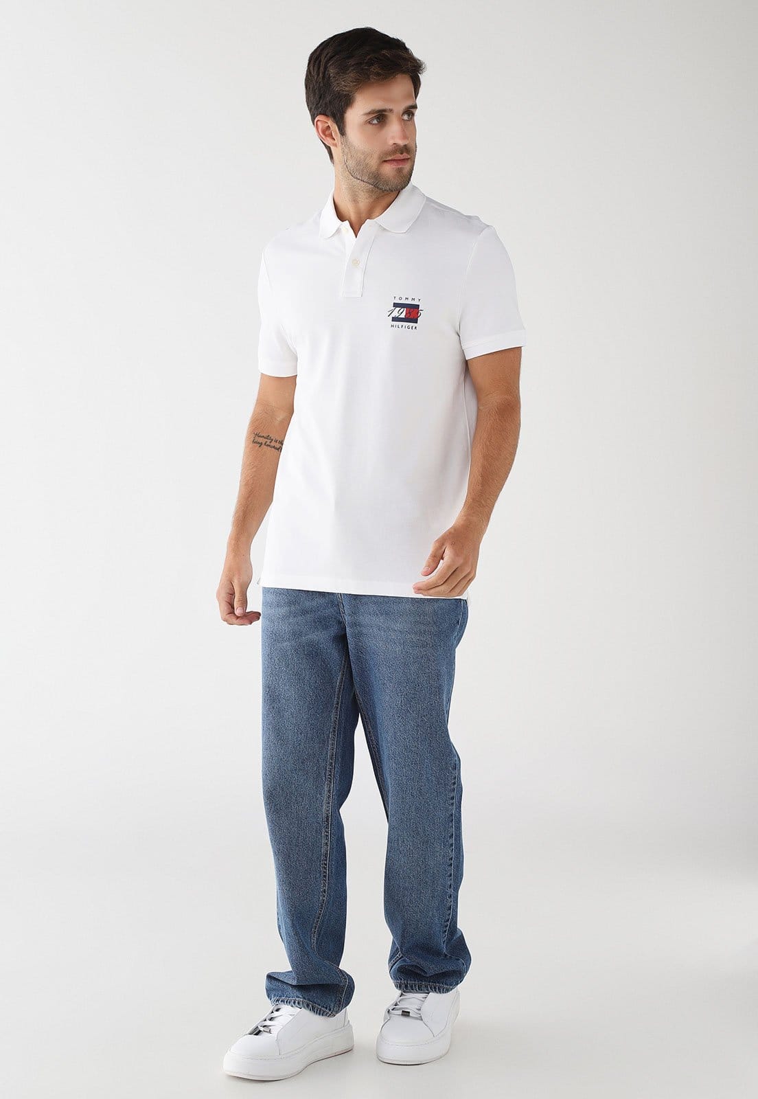 Vista 2 Camisa Polo Masculina Tommy Hilfiger Mercerized Pique Branca Tommy Hilfiger branco