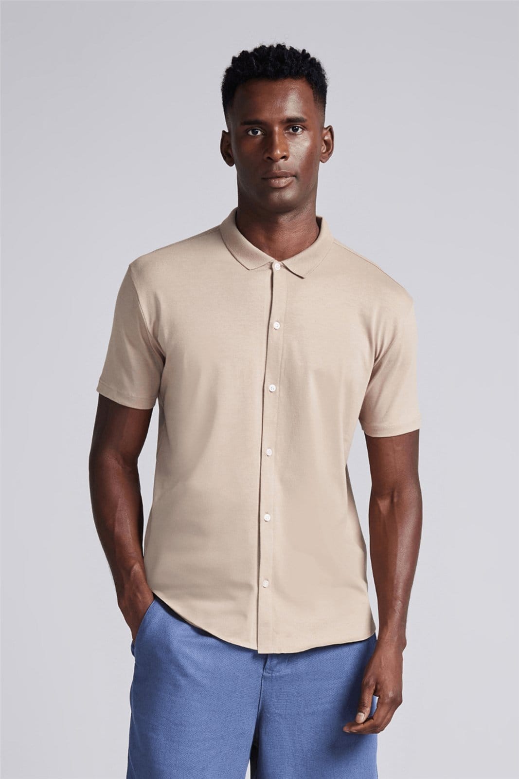 HIGHSTIL Camisa Manga Curta Lisa Malha Slim Fit édio