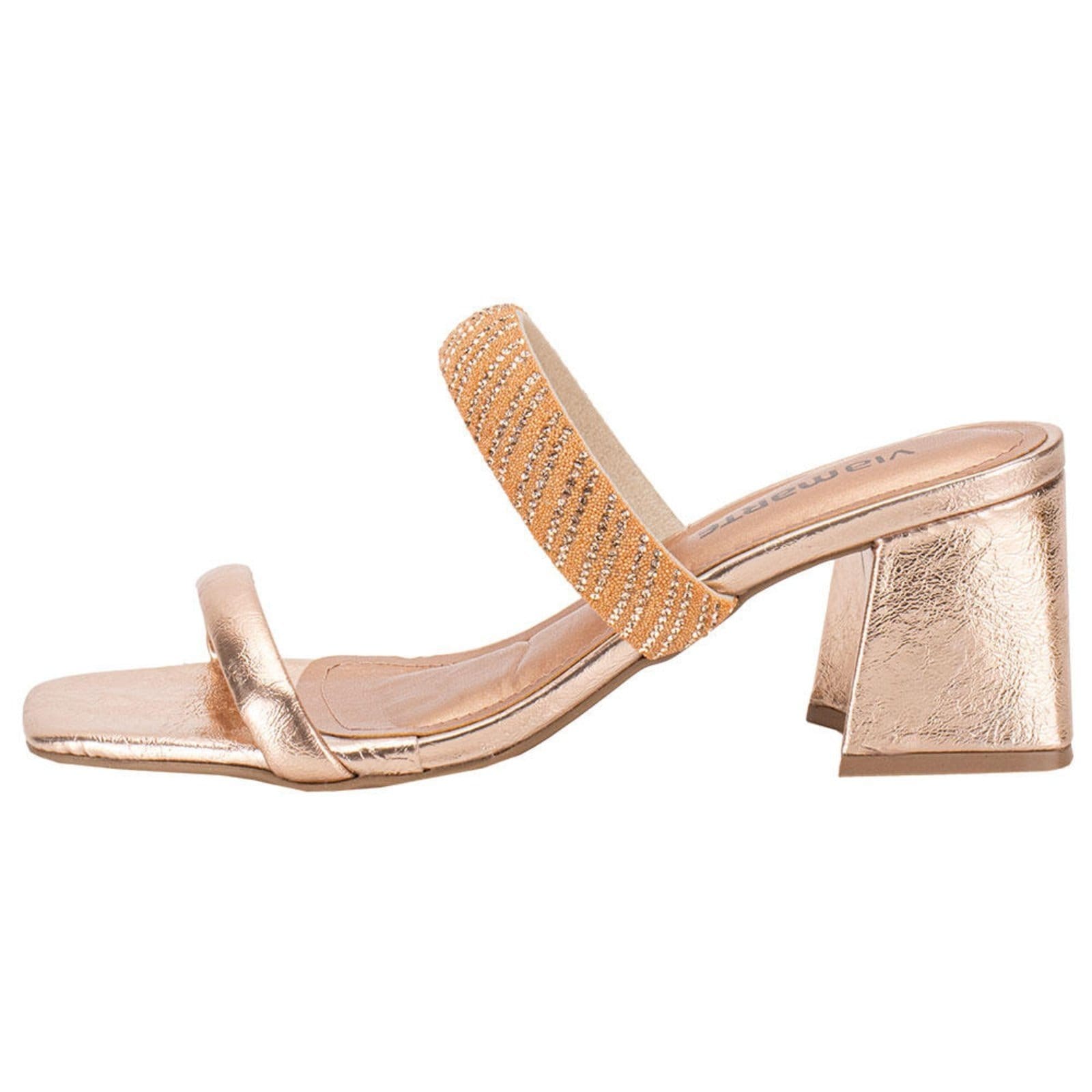 Vista 2 Tamanco Feminino Salto Grosso Via Marte 100010 5830100 VIA MARTE bronze