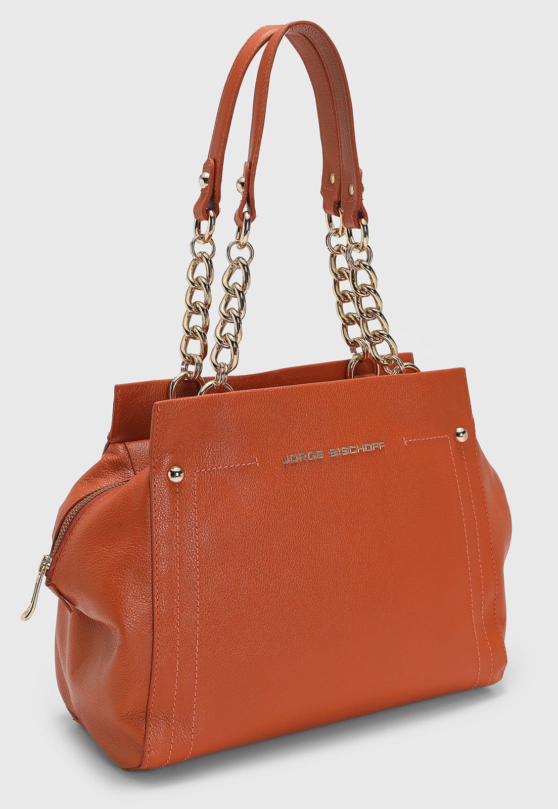 Vista 2 Bolsa Média Feminina Jorge Bischoff Alça Corrente Jorge Bischoff laranja