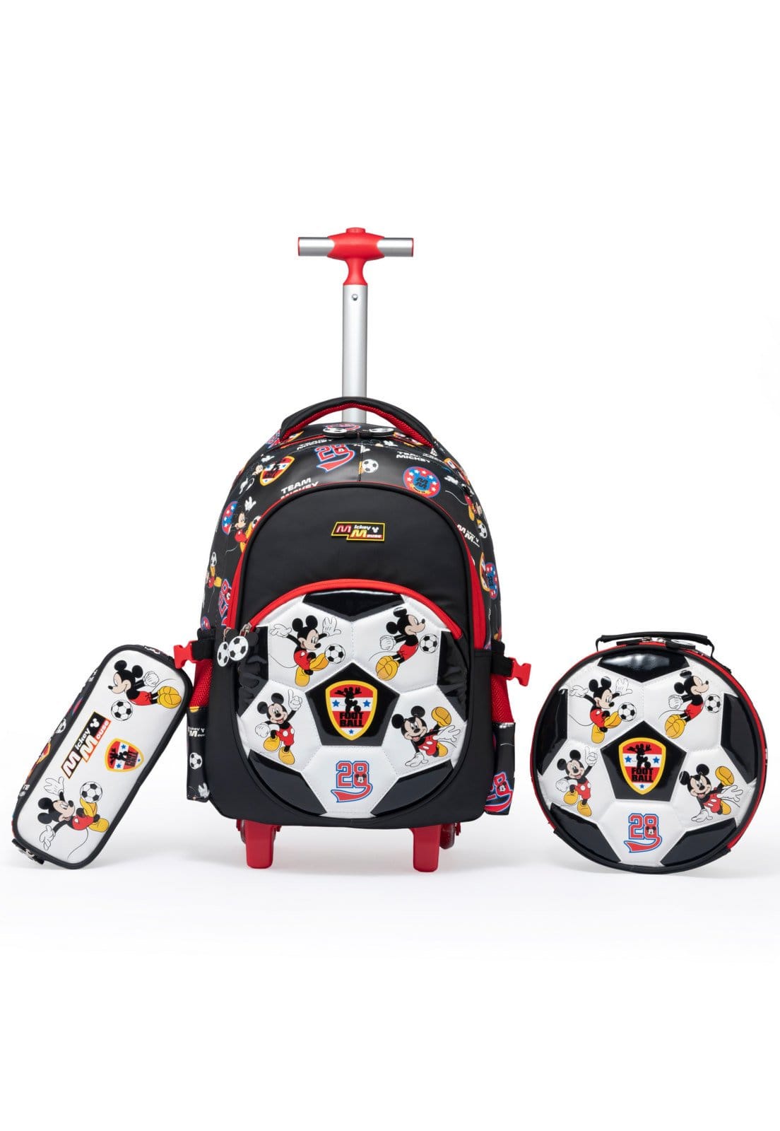 Vista 2 Infantil - Kit Mochila Disney Rodinha Lancheira Estojo Garrafa Mickey Mouse Disney preto