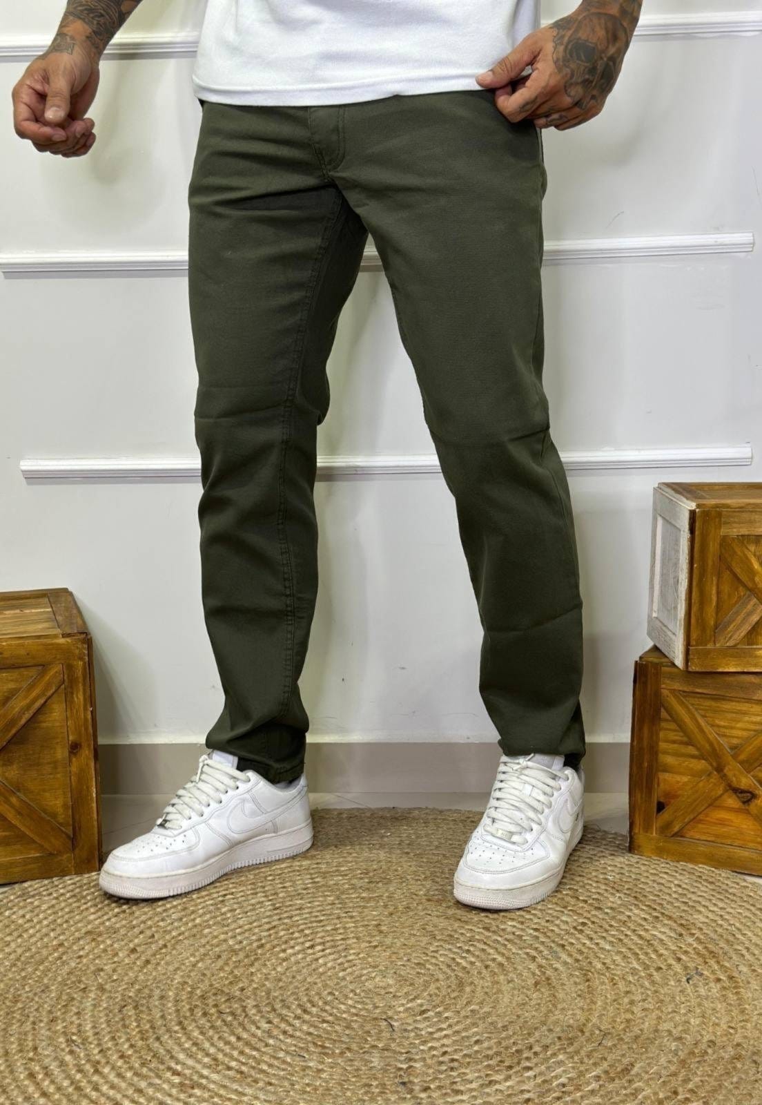 Calça Sarja Masculina Tempo Hábil Alfaiatada Skinny Militar