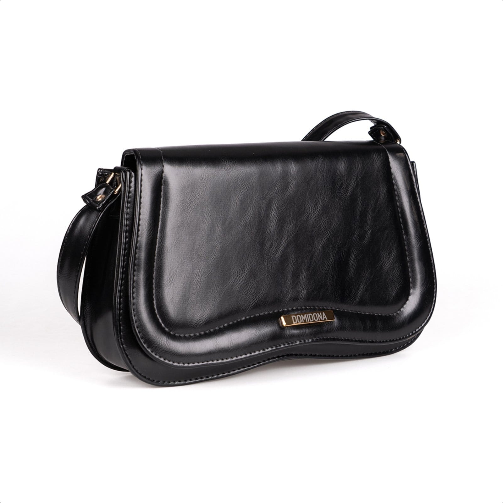 Vista 2 Bolsa Tiracolo Preta Feminina Domidona Média Retrô Chic Alça Ajustável Domidona preto