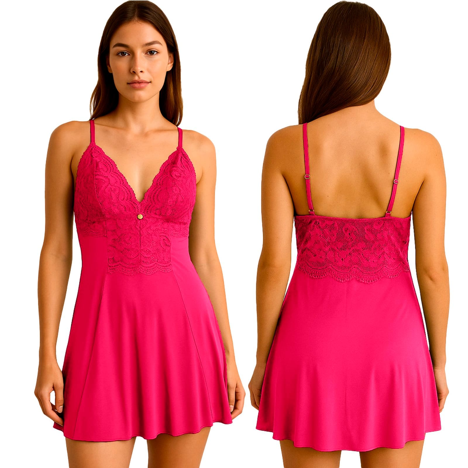 Camisola Gabi Lingerie Elegante Confortável em Poliamida Detalhes em Renda Perfeita Para Dormi Frutily