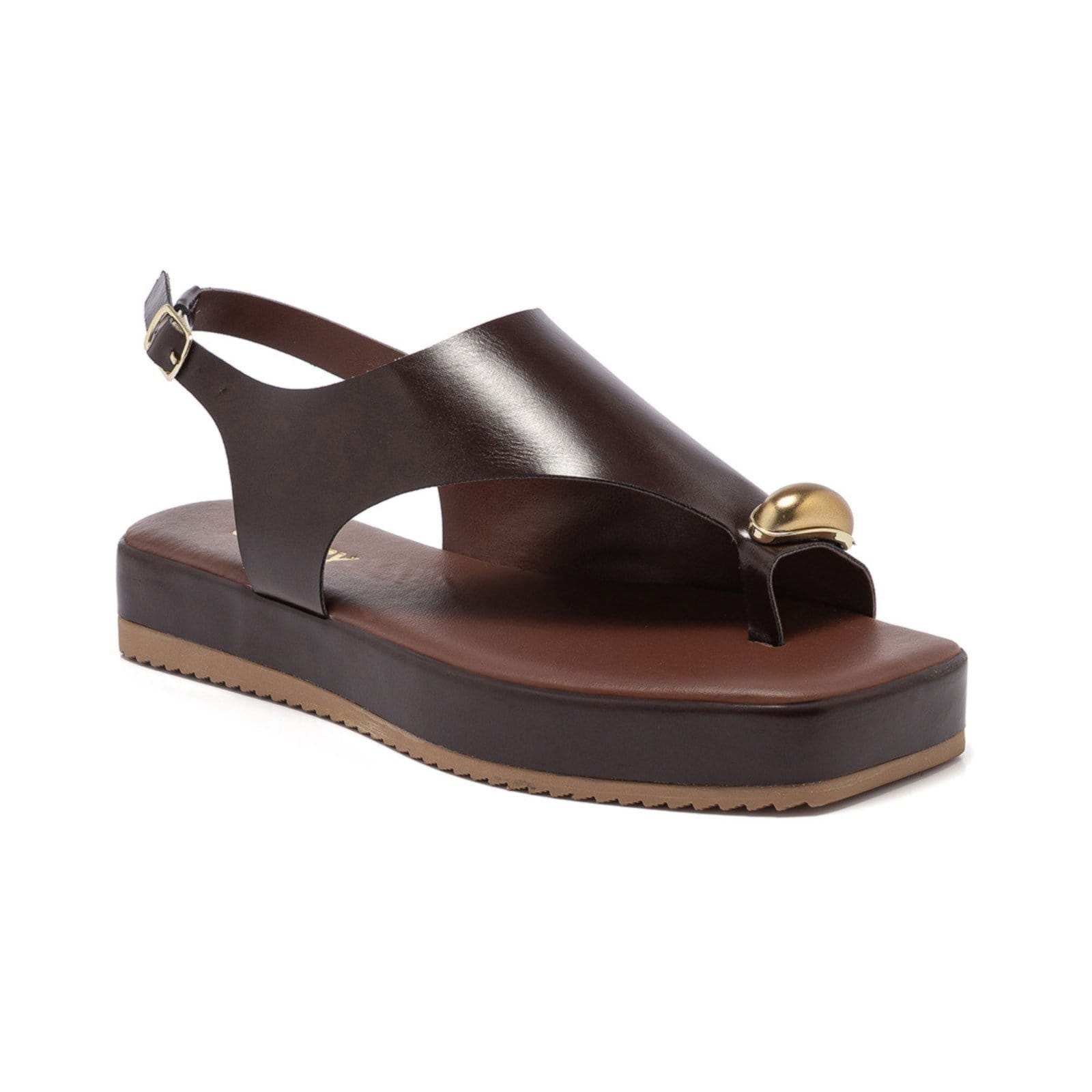 Sandália Flatform Feminina Stessy Leve Detalhe Anel de Dedo Brownie