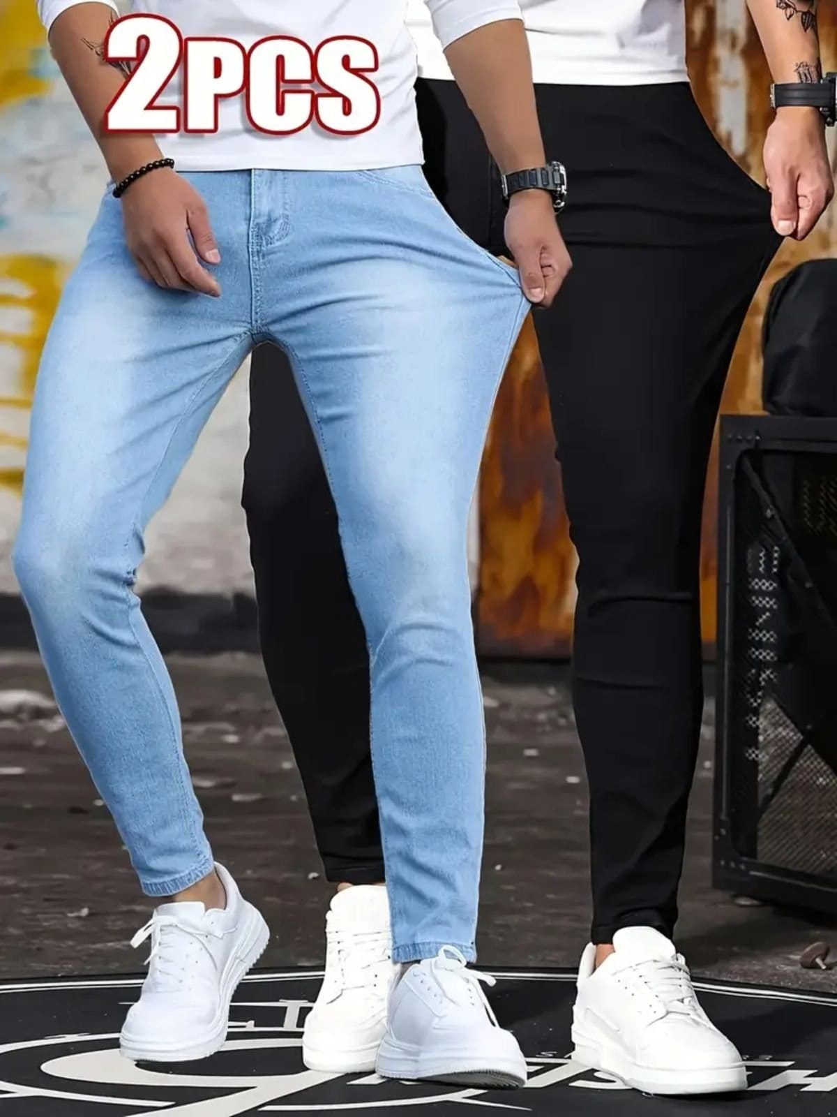 Kit 2 Calças Masculina Skinny Kovali Casual Premium Confortável com Elastano e Preto