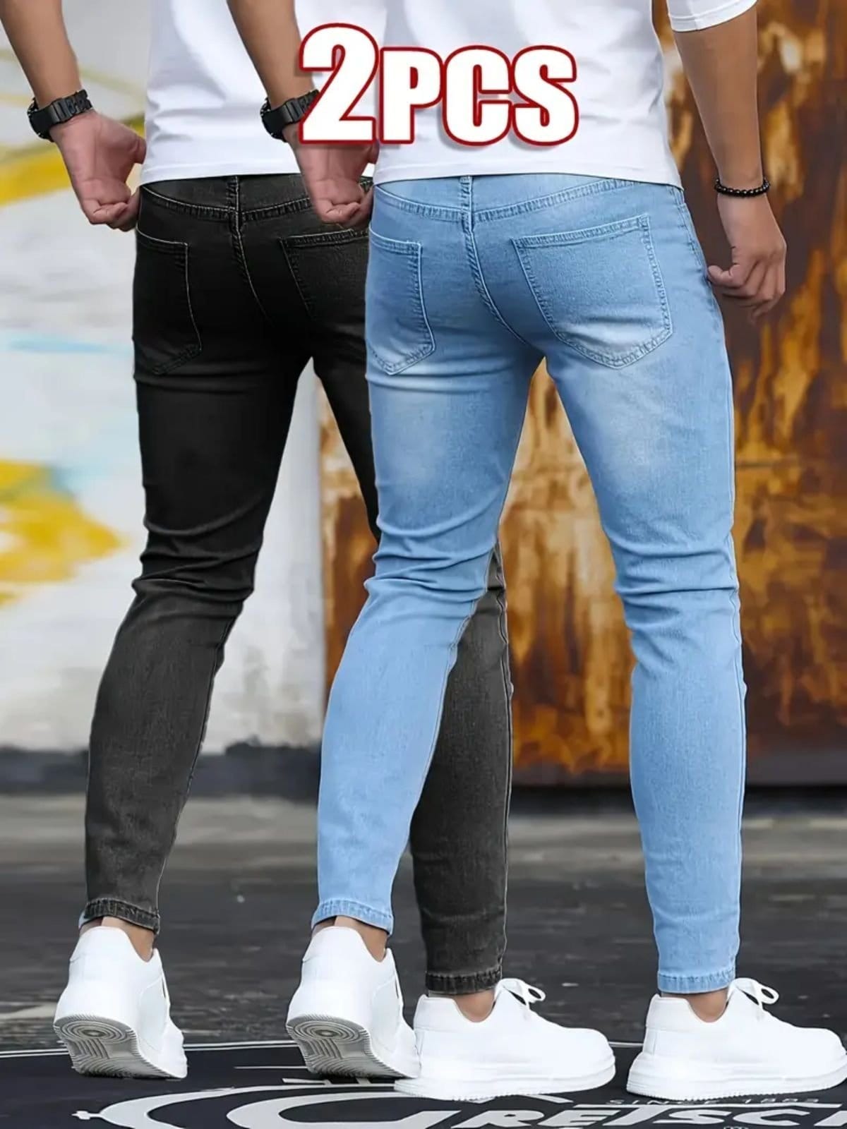 Vista 2 Kit 2 Calças Masculina Skinny Kovali Casual Premium Confortável com Elastano e Preto KOVALI FASHION STORE azul/jeans/preto azul