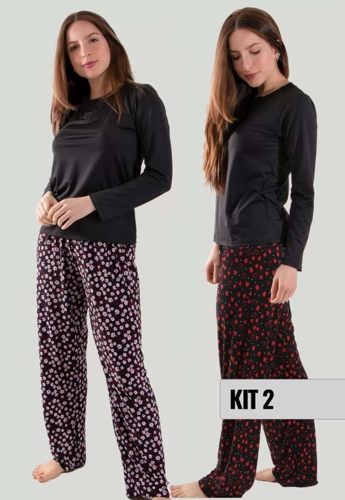 Kit Com 02 Pijamas Manga Longa Inverno Liganete Calça Estampada