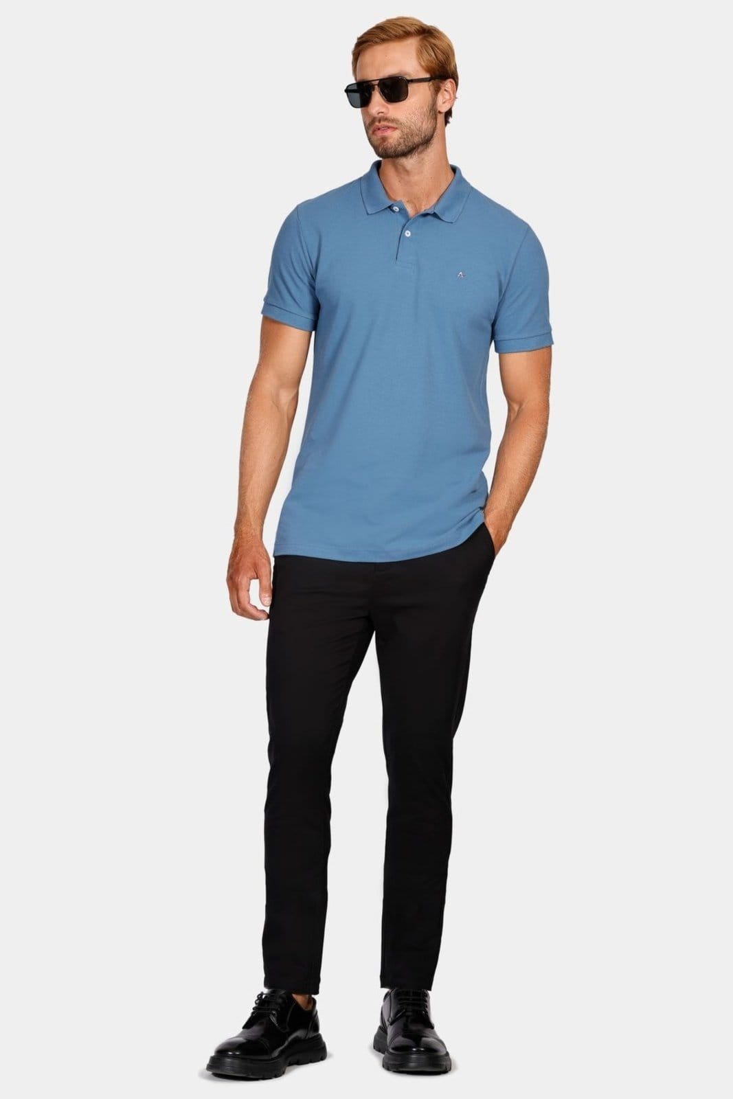 Vista 2 Polo Aramis Manga Curta Lisa Piquet Azul Médio Aramis incolor azul