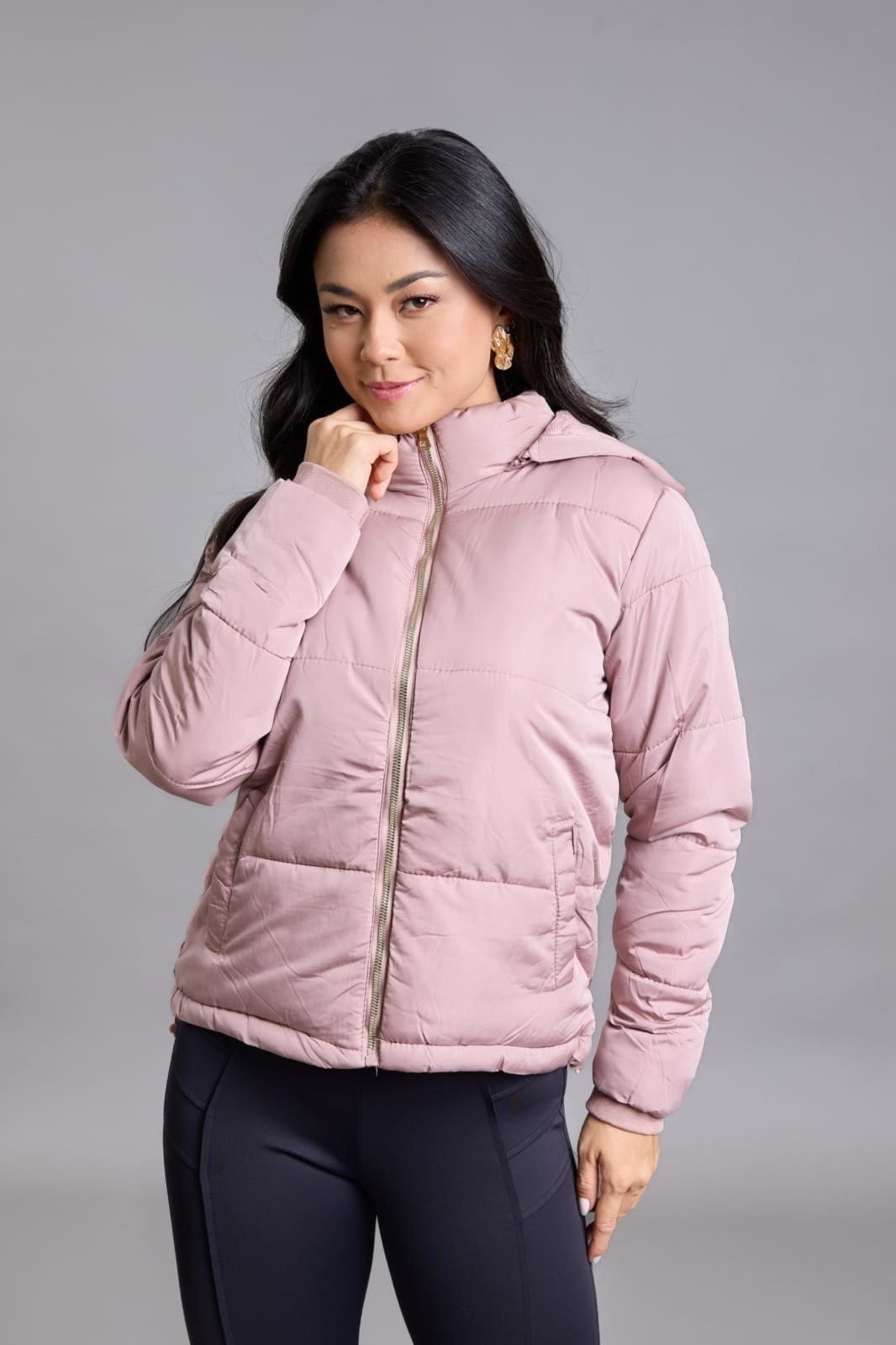 Vista principal Jaqueta Puffer Feminina Com Capuz Removível Collor Dialogo Rose DIALOGO rosa/rosê rose