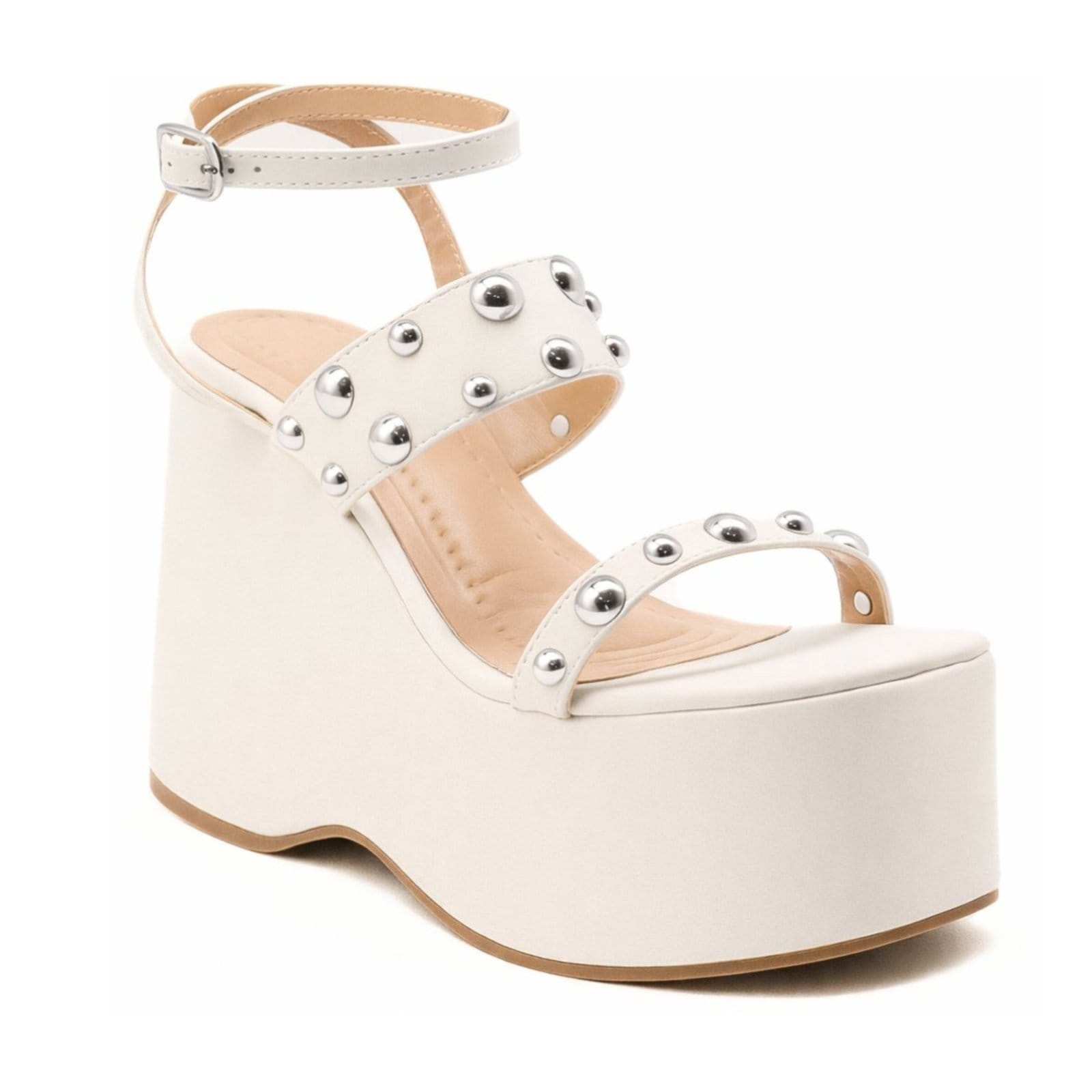 Sandália Feminina Anabela Alta Em Napa Off White 182172