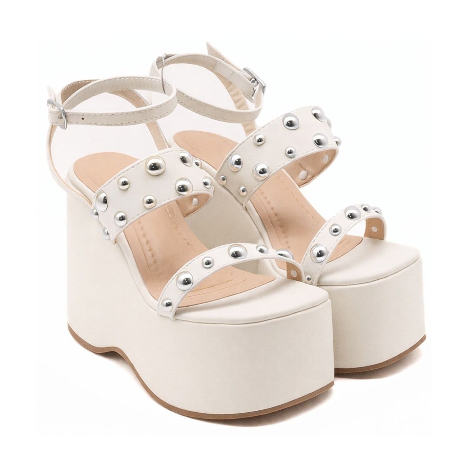 Vista 2 Sandália Feminina Anabela Alta Em Napa Off White 182172 Flor da Pele off-white white