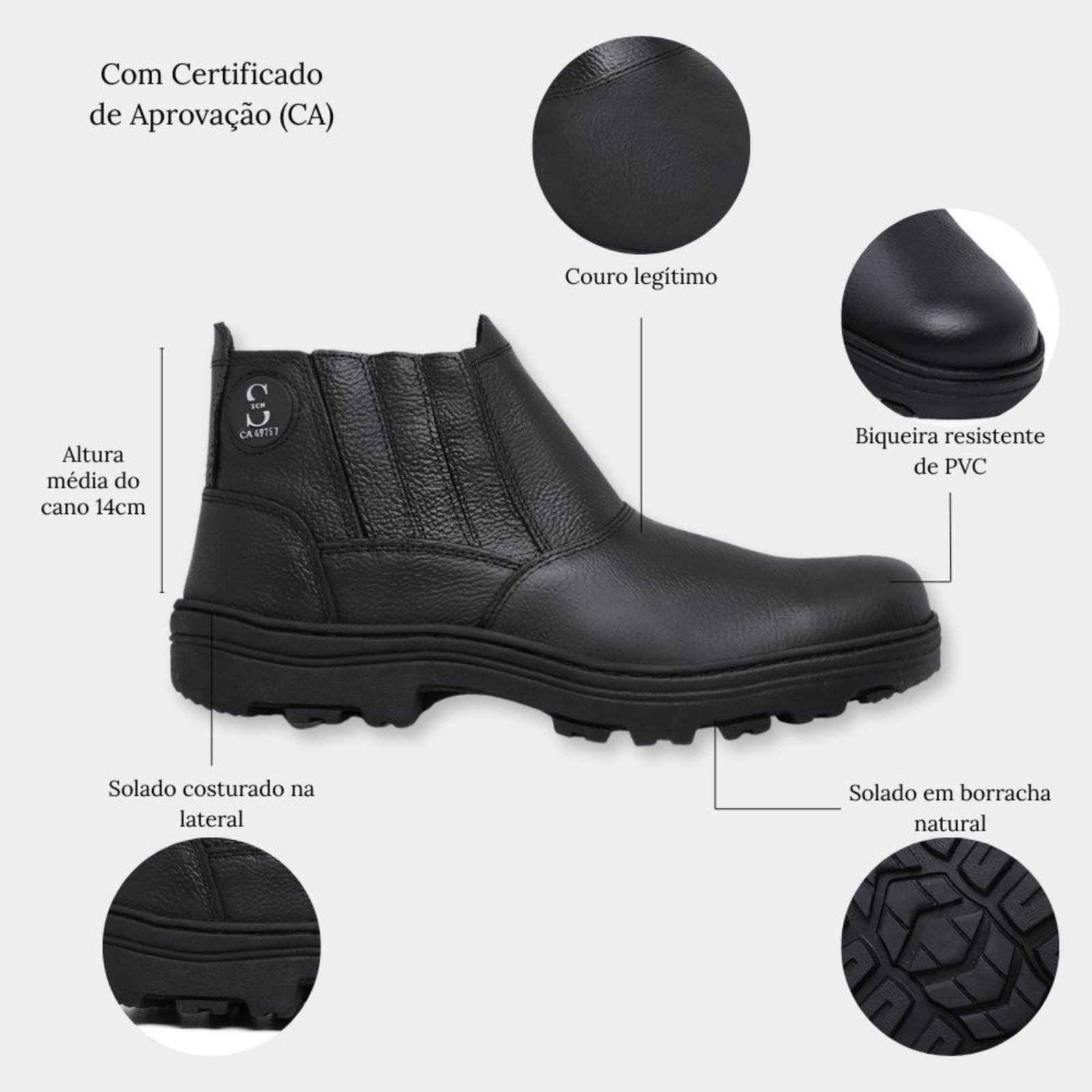 Vista 2 Bota De Trabalho Segurança Com CA Masculina de Couro Tratorada Sch 210 Schiareli preto