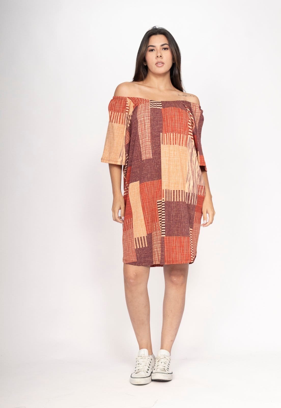 Vestido Amazonia Vital Curto Malha Ombro a Ombro Mullet Amplo Tramas do Sol