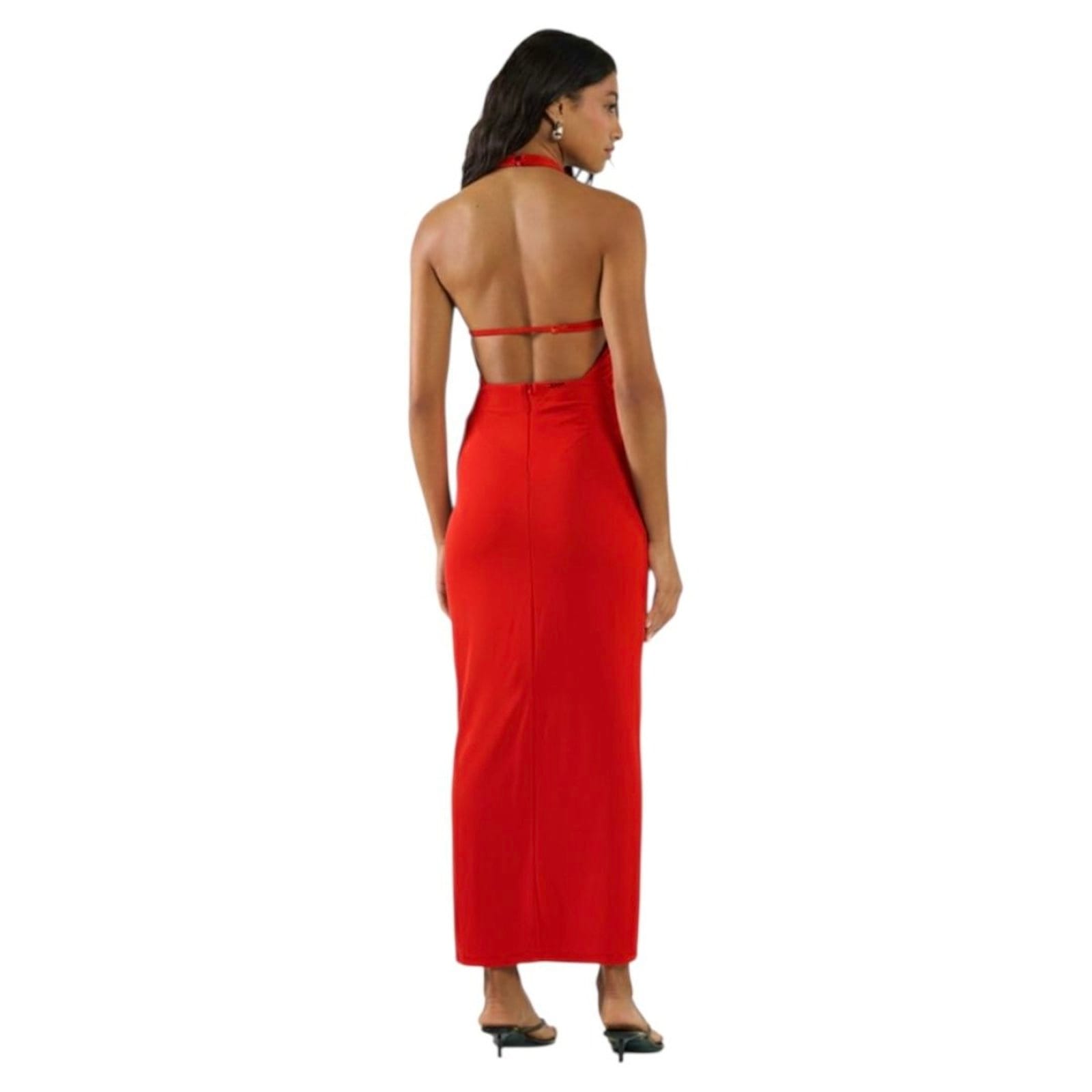 Vista 2 Vestido Slim Midi Decote Costas Colcci CLC Temper Colcci CLC vermelho