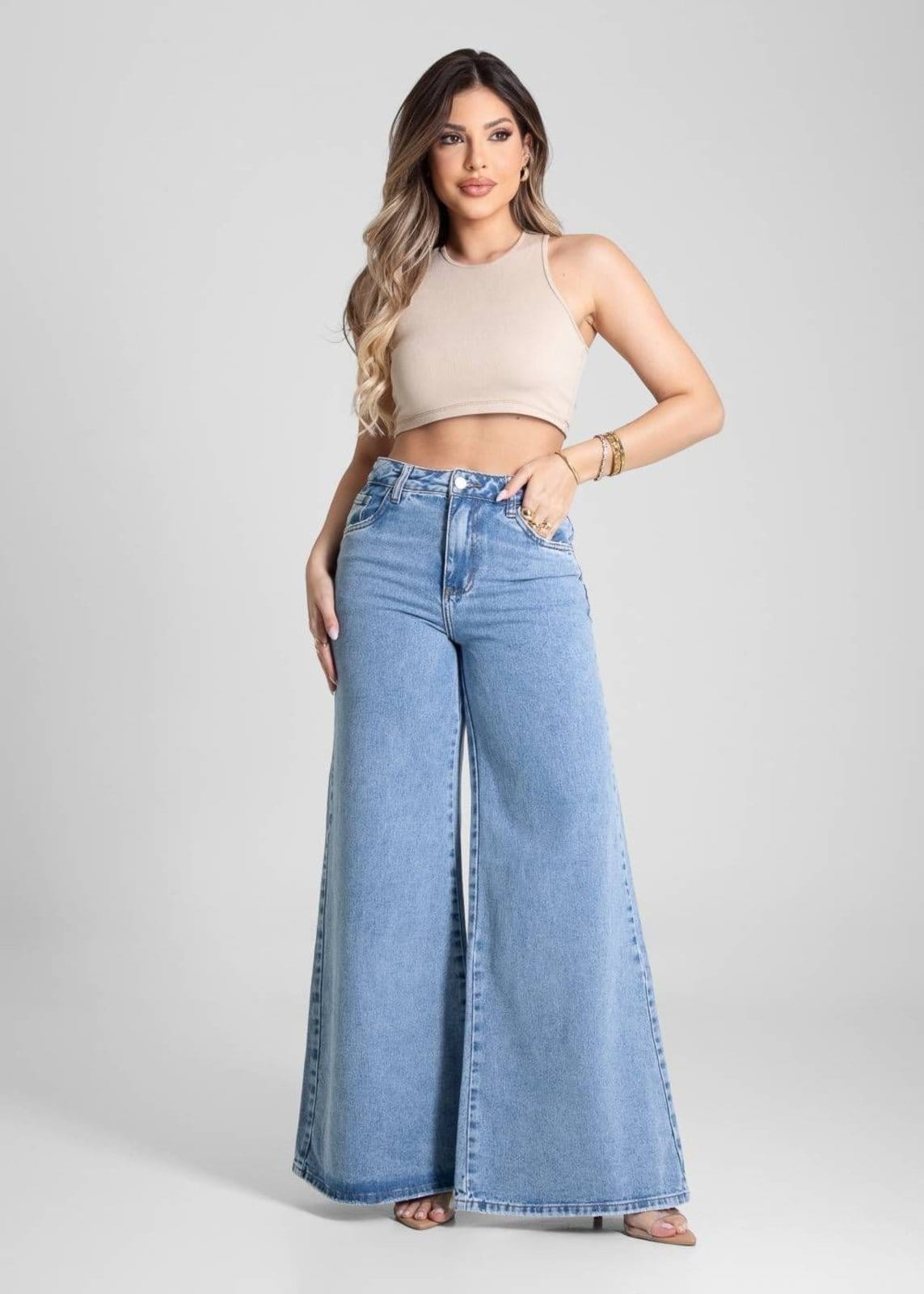 Vista 2 Calça Jeans Sawary Extra Wide Leg - 281604 Sawary azul