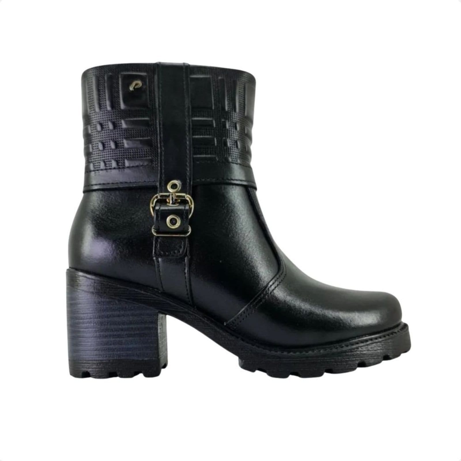 Bota Feminina Em Couro Cano Baixo Pegada