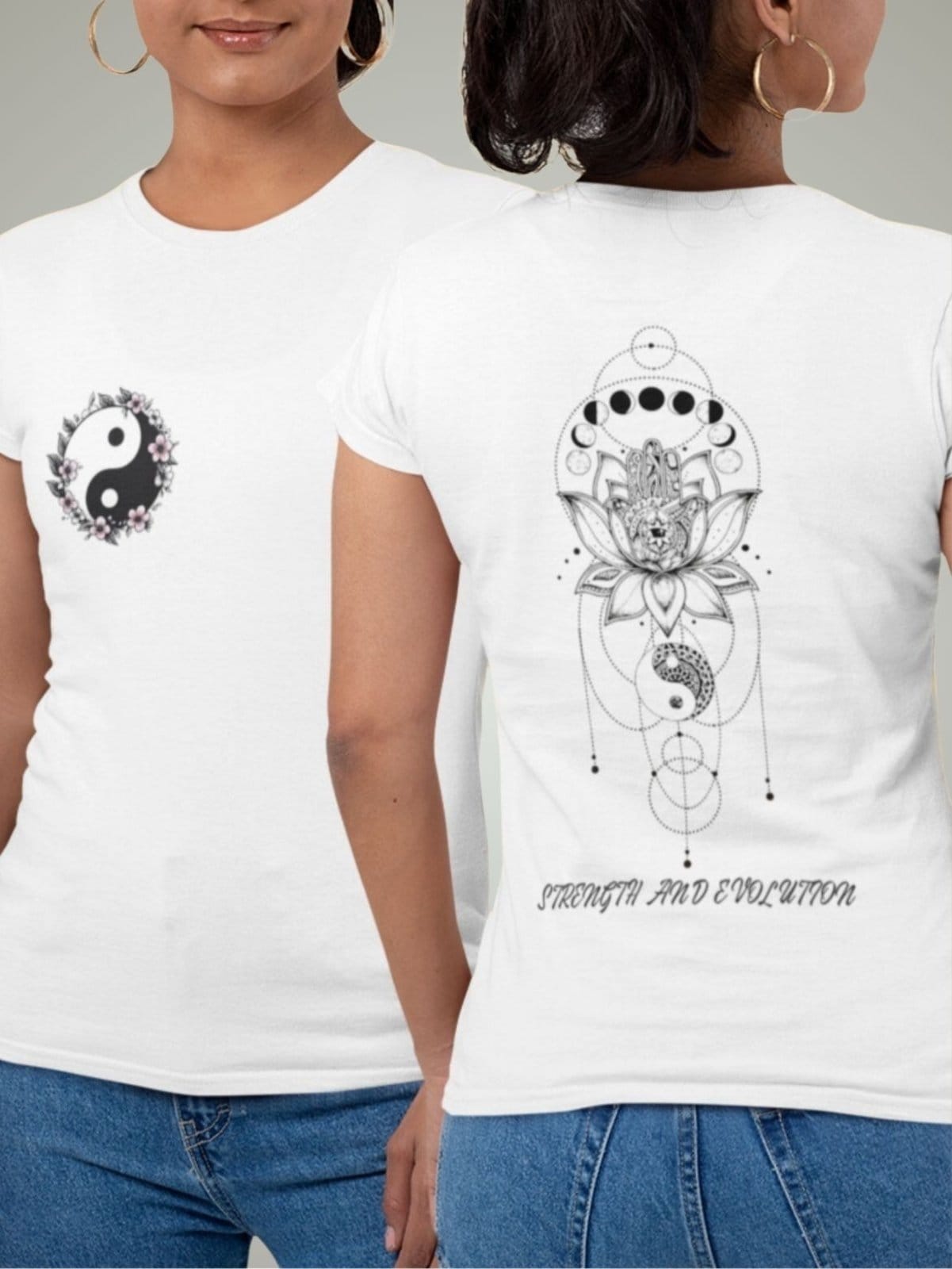 Camiseta Básica Feminina GuGi Flor De Lótus Yin Yang Nas Costas E Frente