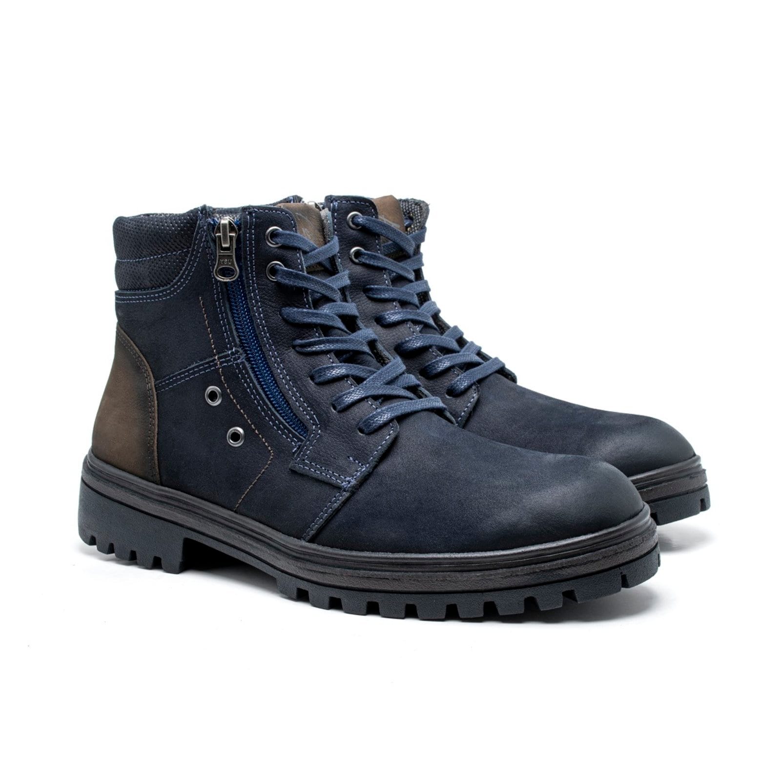 Coturno Adventure Bota Couro Masculino Solado Tratorado Colarinho Espumado Amarração Casual Conforto Marinho