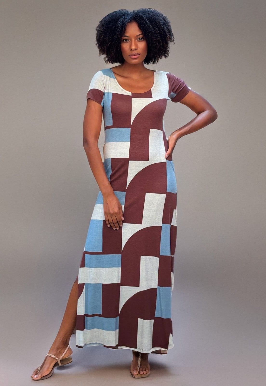 Vestido Longo Malha Gola Canoa Manga Curta Santa Rosa do Tocantins