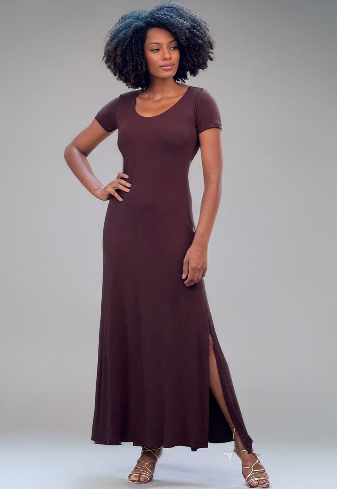 Vestido Amazonia Vital Longo Malha Gola Canoa Manga Curta