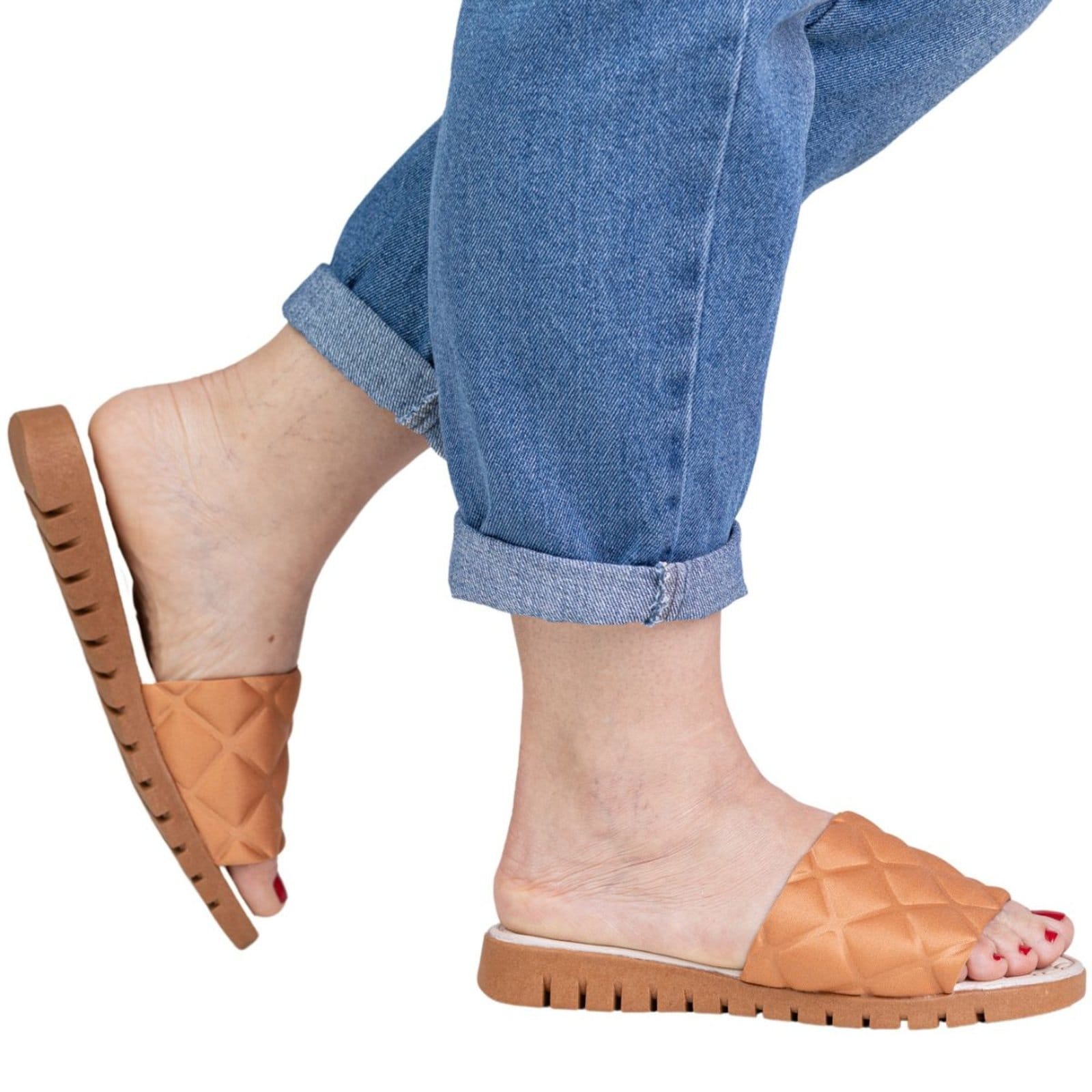 Vista 2 Kit 2 Pares Tamanco Feminino Ortopédico Chinelo Macio Ultra Confortável Via Angel 7602 VIA ANGEL caramelo/preto