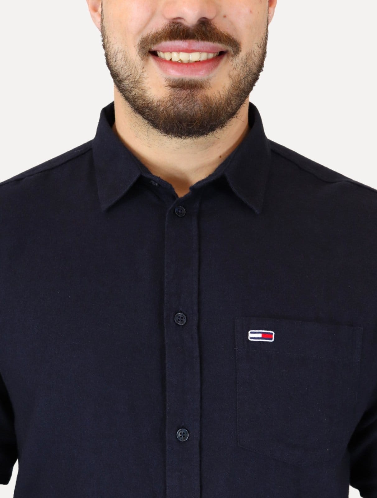 Vista 2 Camisa Tommy Jeans Masculina Regular Flannel Pocket Tommy Jeans azul marinho