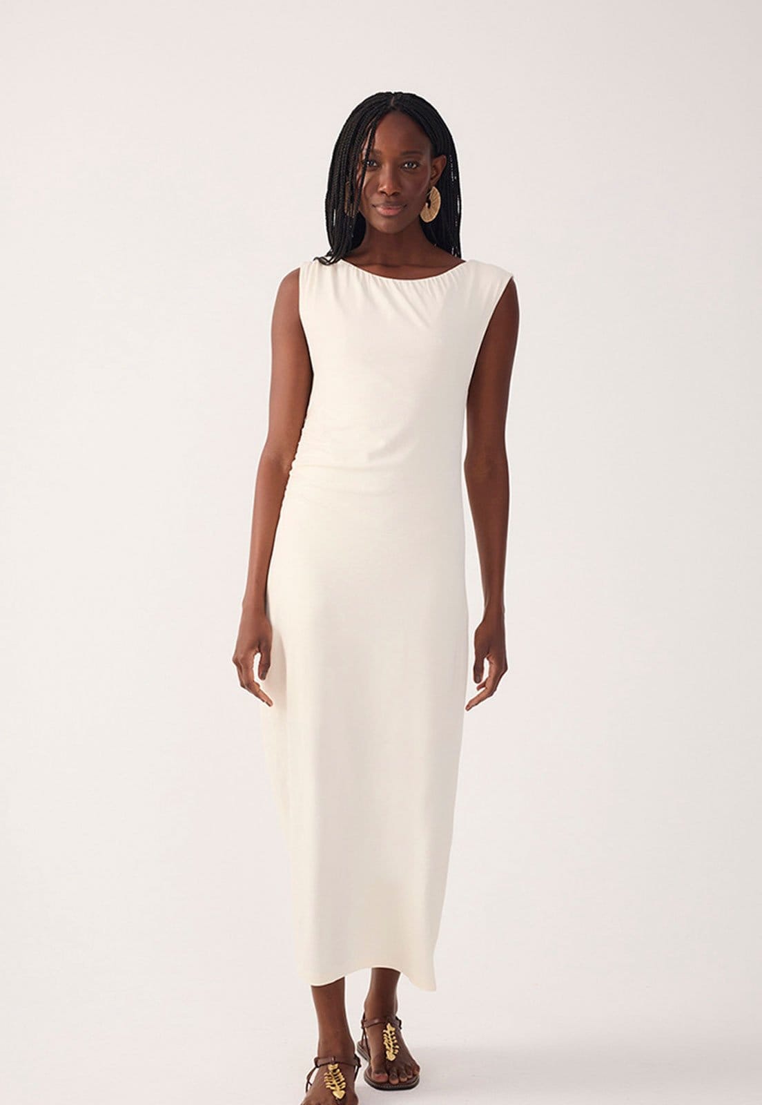 Vestido Feminino Dress To Midi Malha Crepe Ombro a Ombro