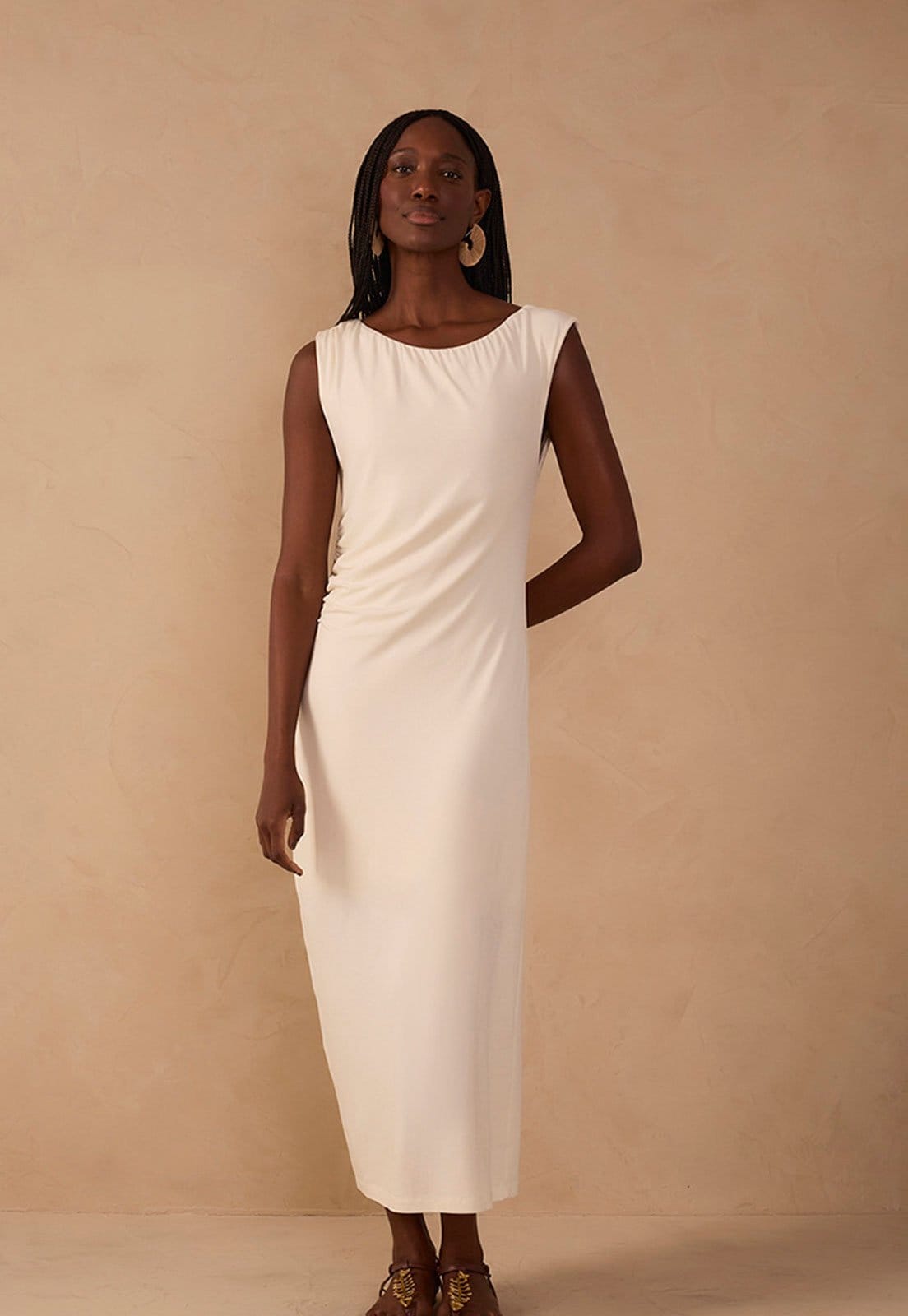 Vista 2 Vestido Feminino Dress To Midi Malha Crepe Ombro a Ombro Dress to branco