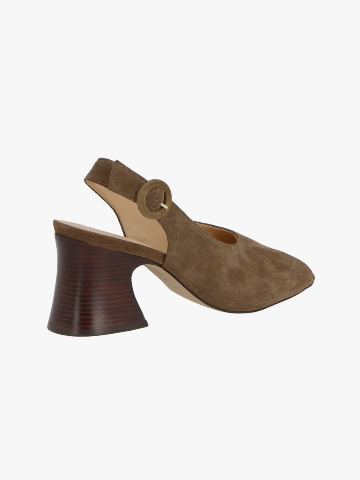 Vista 2 Sandália Salto Bloco Médio Camurça Luiza Barcelos bege