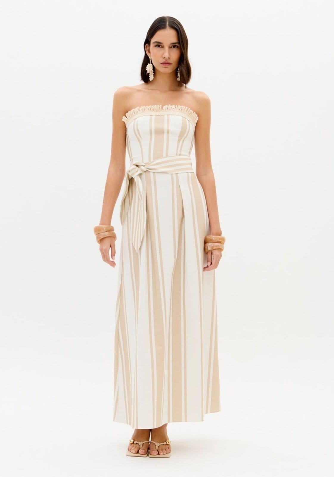 Vestido Longo Sem Alças Com Faixa