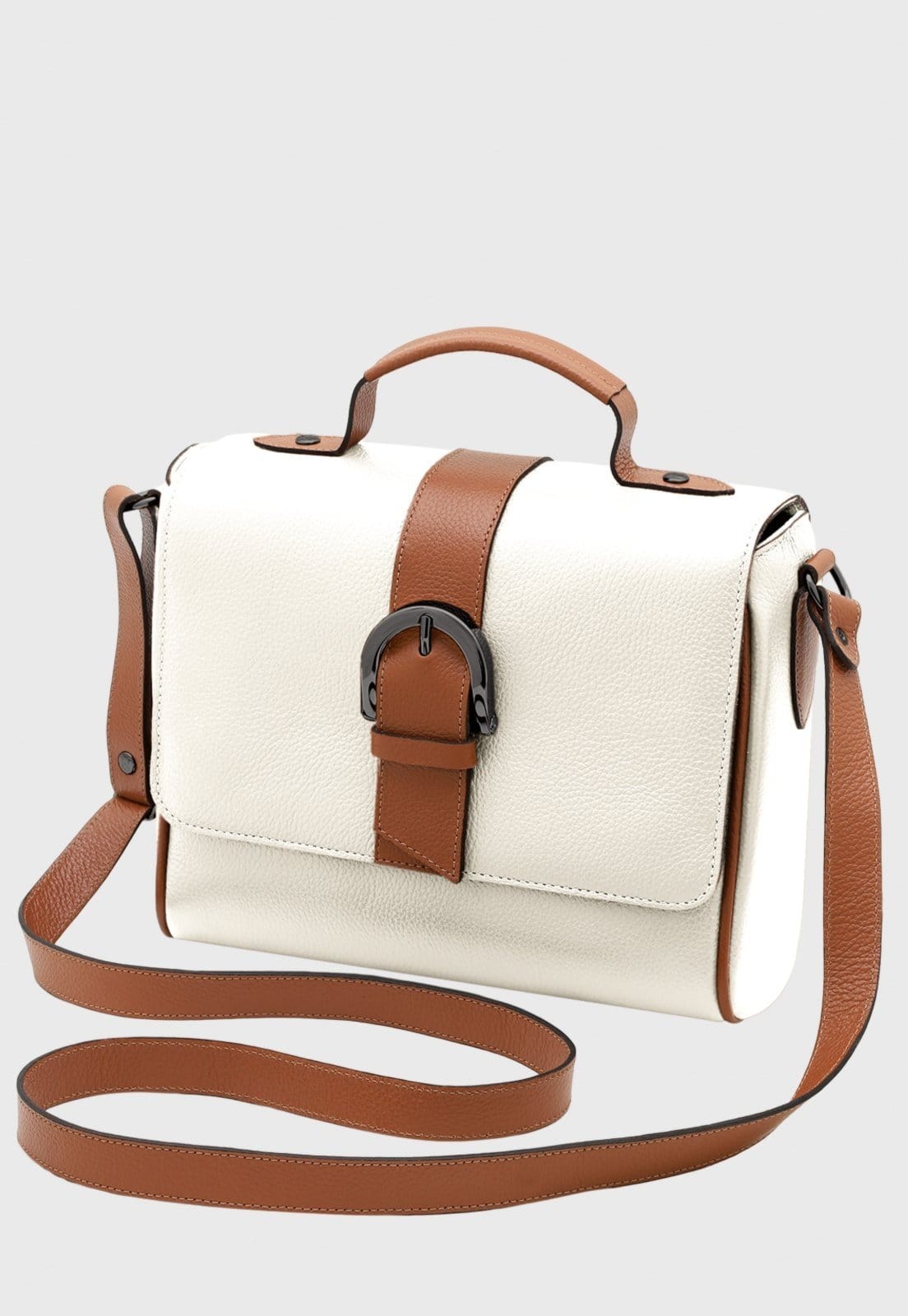 Vista principal Bolsa Transversal Couro Mariart Sauípe Off White/Camel Mariart caramelo/off-white white