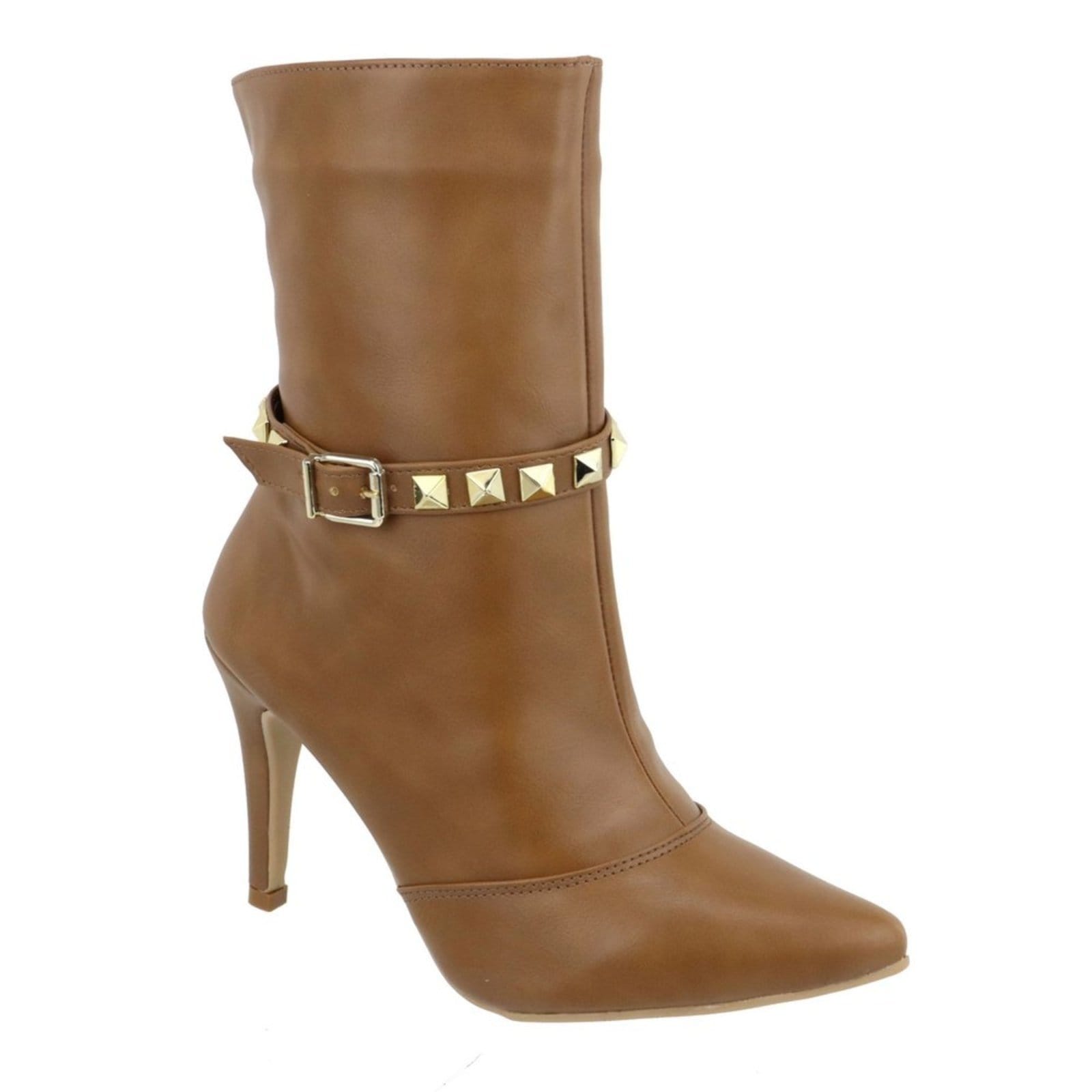 Vista 2 Bota Feminina Bico Fino Cano Médio 1793 Salto Fino Napa Canyon Detalhe Vermelho Flor da Pele caramelo