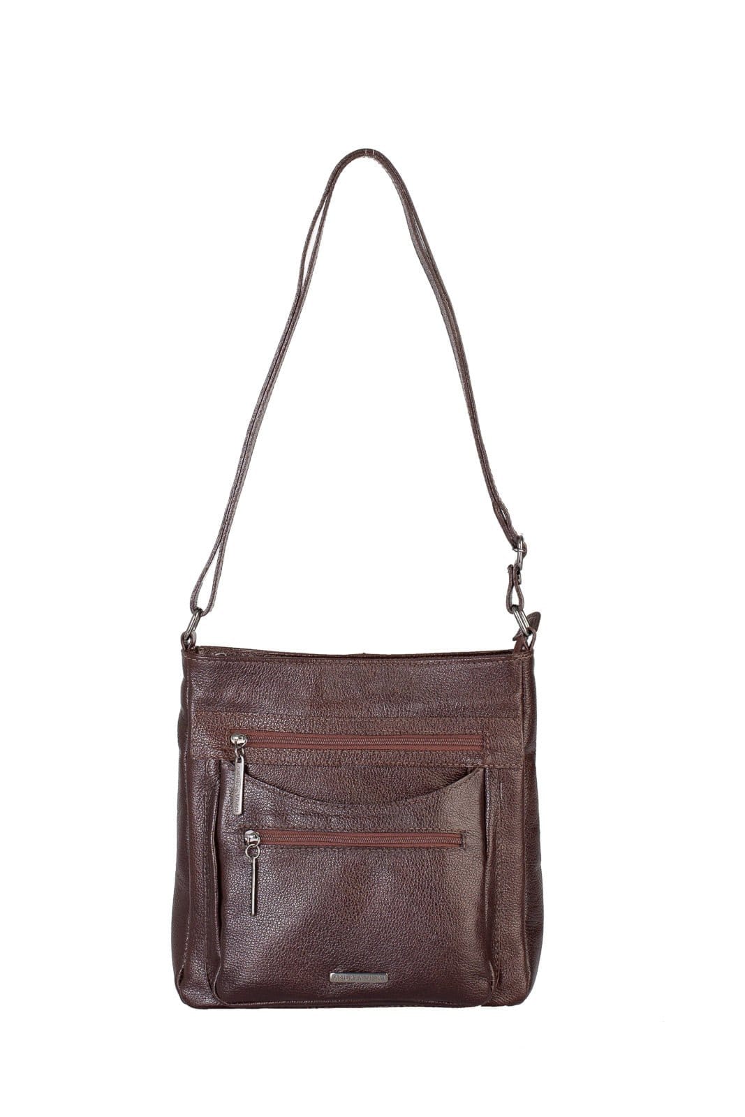 Bolsa tiracolo em couro liso metais grafite Thais - Café