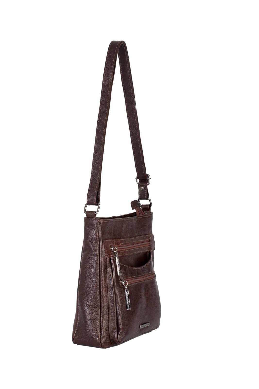 Vista 2 Bolsa tiracolo em couro liso metais grafite Thais - Café Andrea Vinci preto